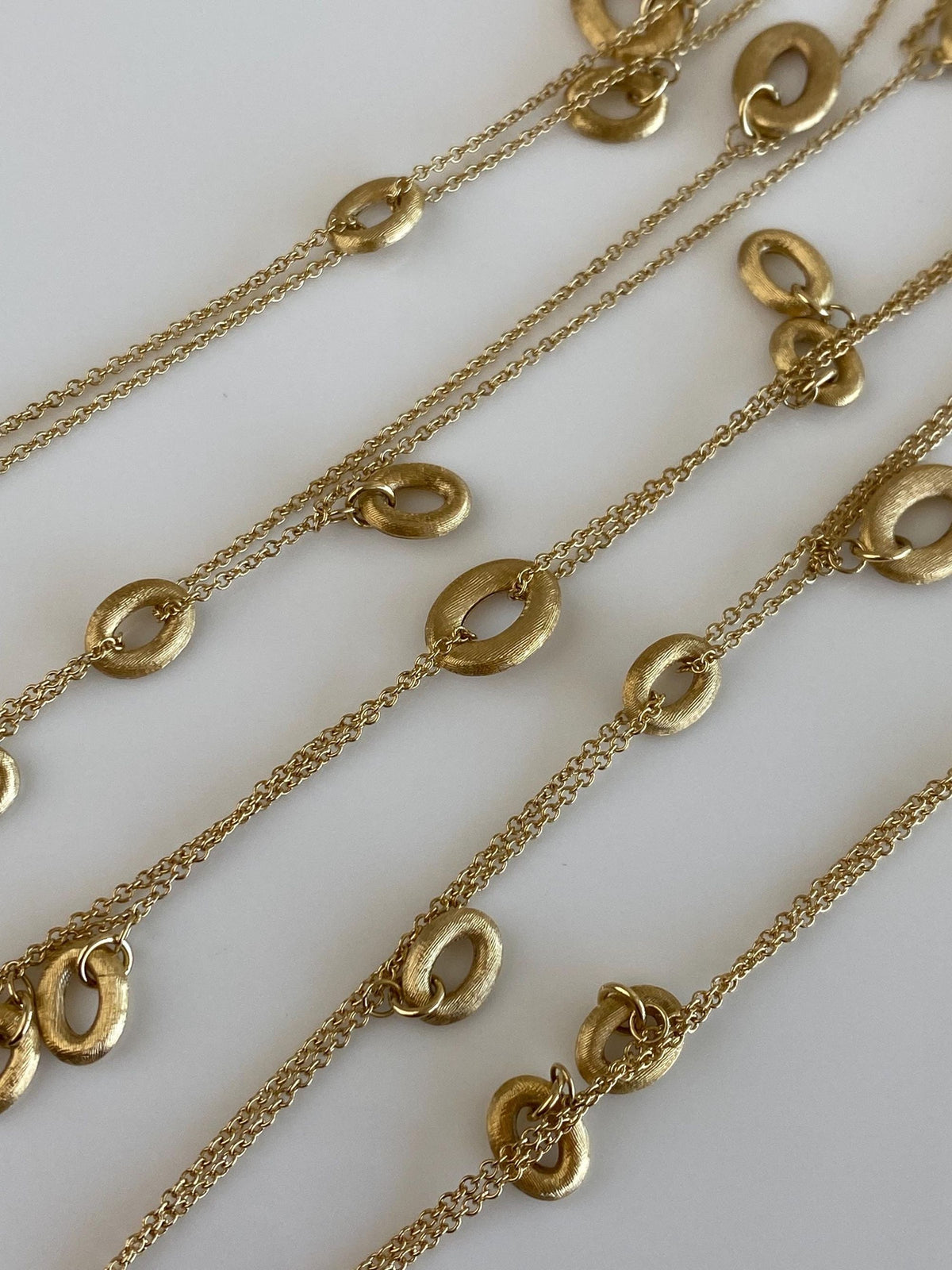 Vintage Solid 18k Yellow Gold Long Double Strand Satin Oval Link Rolo Chain Necklace - 33 inches