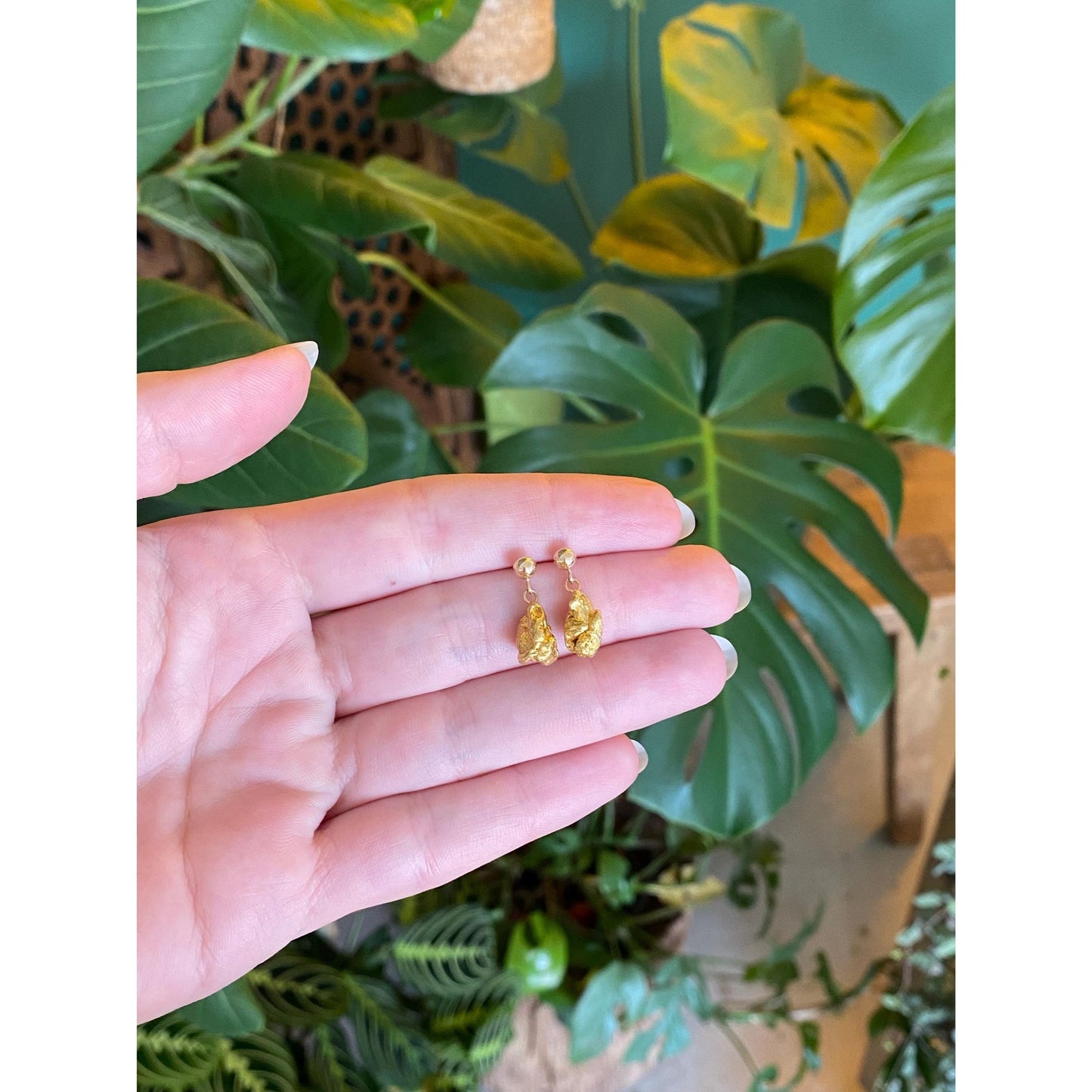 Vintage Solid 14k & 21k Yellow Gold Nugget Dangle Stud Earrings