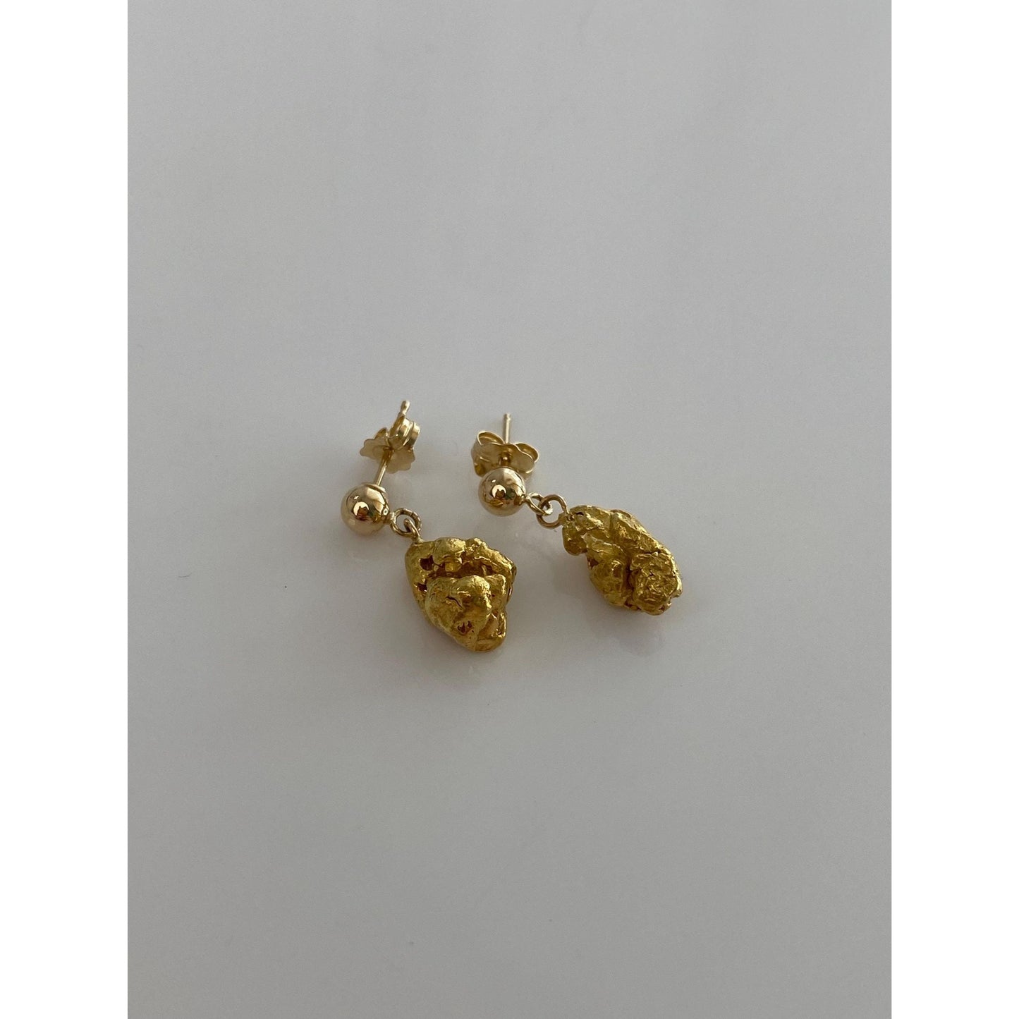 Vintage Solid 14k & 21k Yellow Gold Nugget Dangle Stud Earrings
