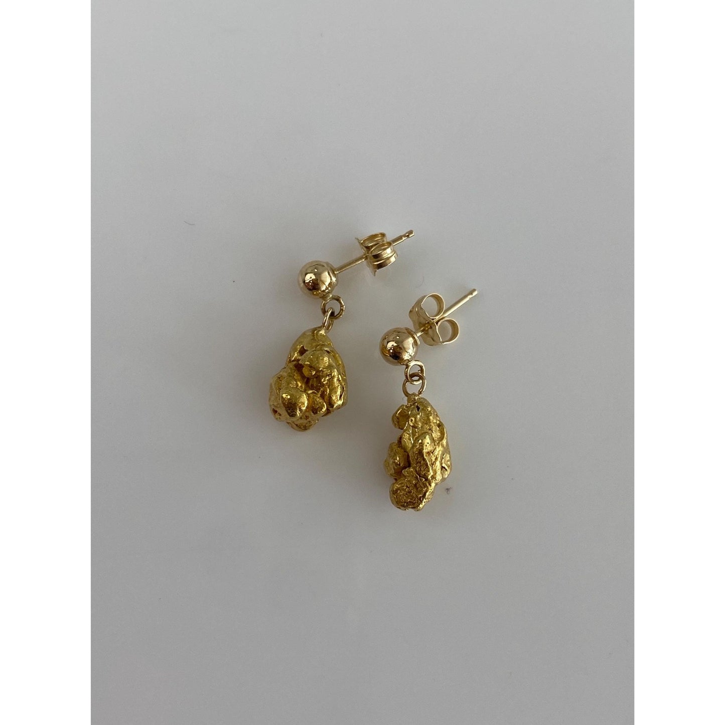 Vintage Solid 14k & 21k Yellow Gold Nugget Dangle Stud Earrings
