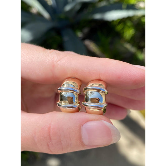 Vintage Solid 14k White & Yellow Gold Lined Drop Stud Earrings