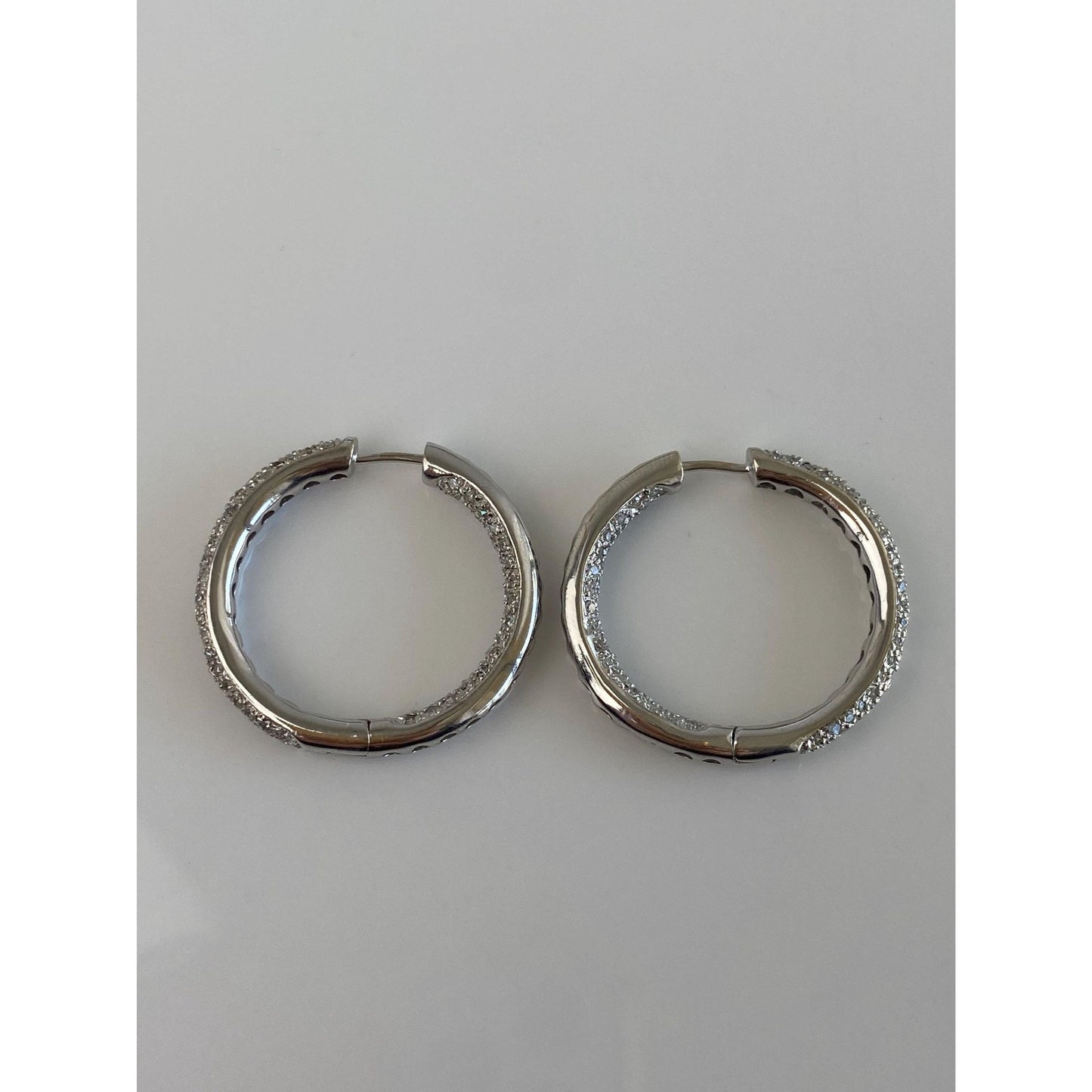 Vintage 14k White Gold Diamond Hoop Earrings