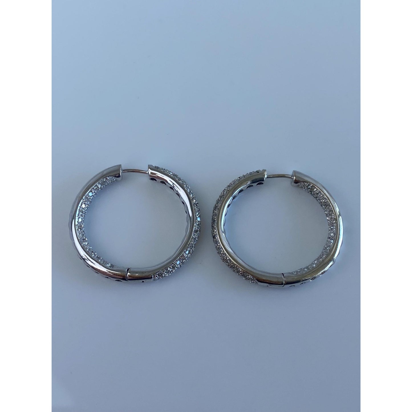 Vintage 14k White Gold Diamond Hoop Earrings