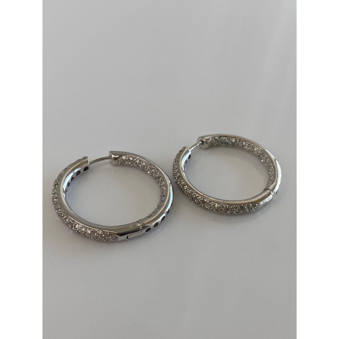 Vintage 14k White Gold Diamond Hoop Earrings