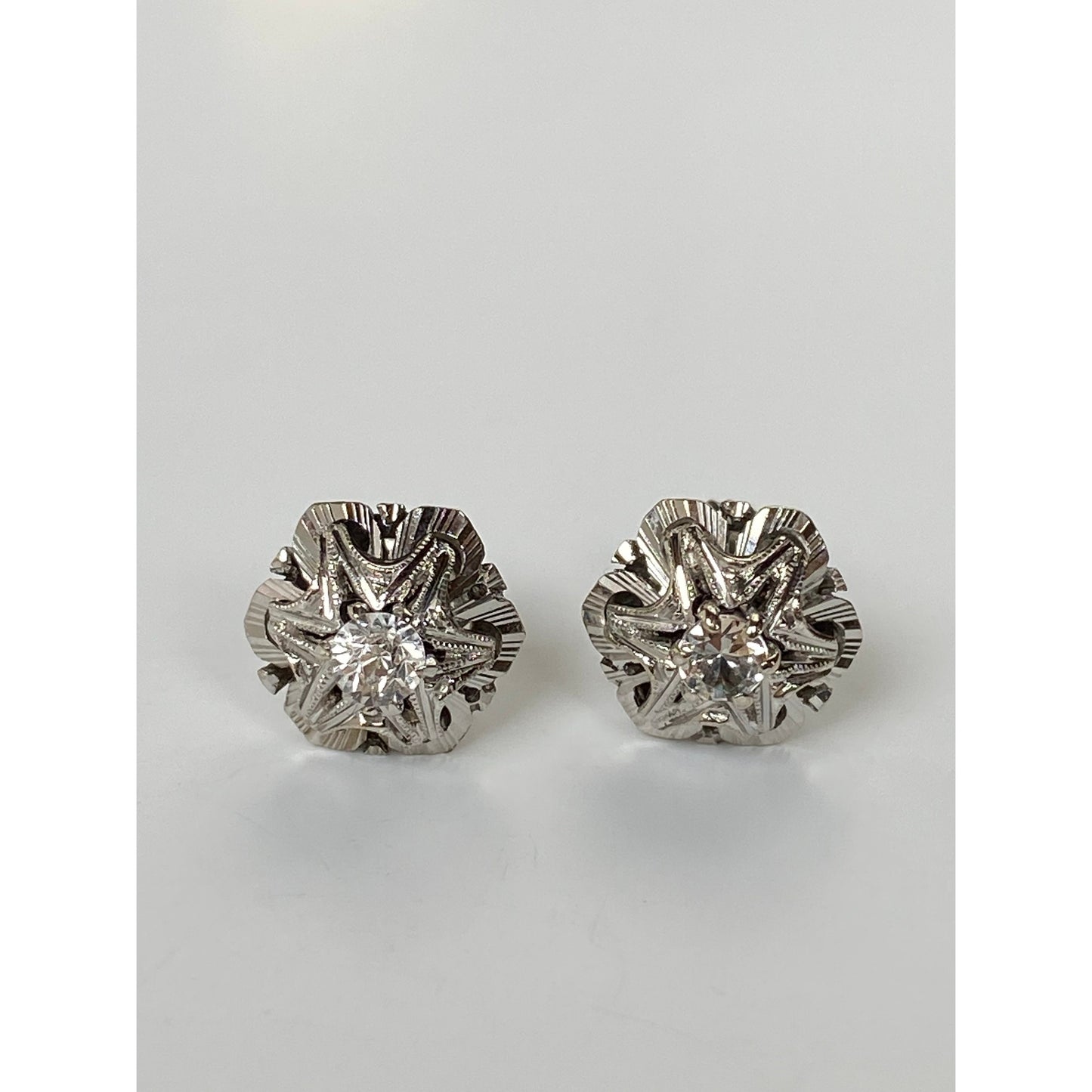 Vintage Solid 14k White Gold Quartz Stud Earrings
