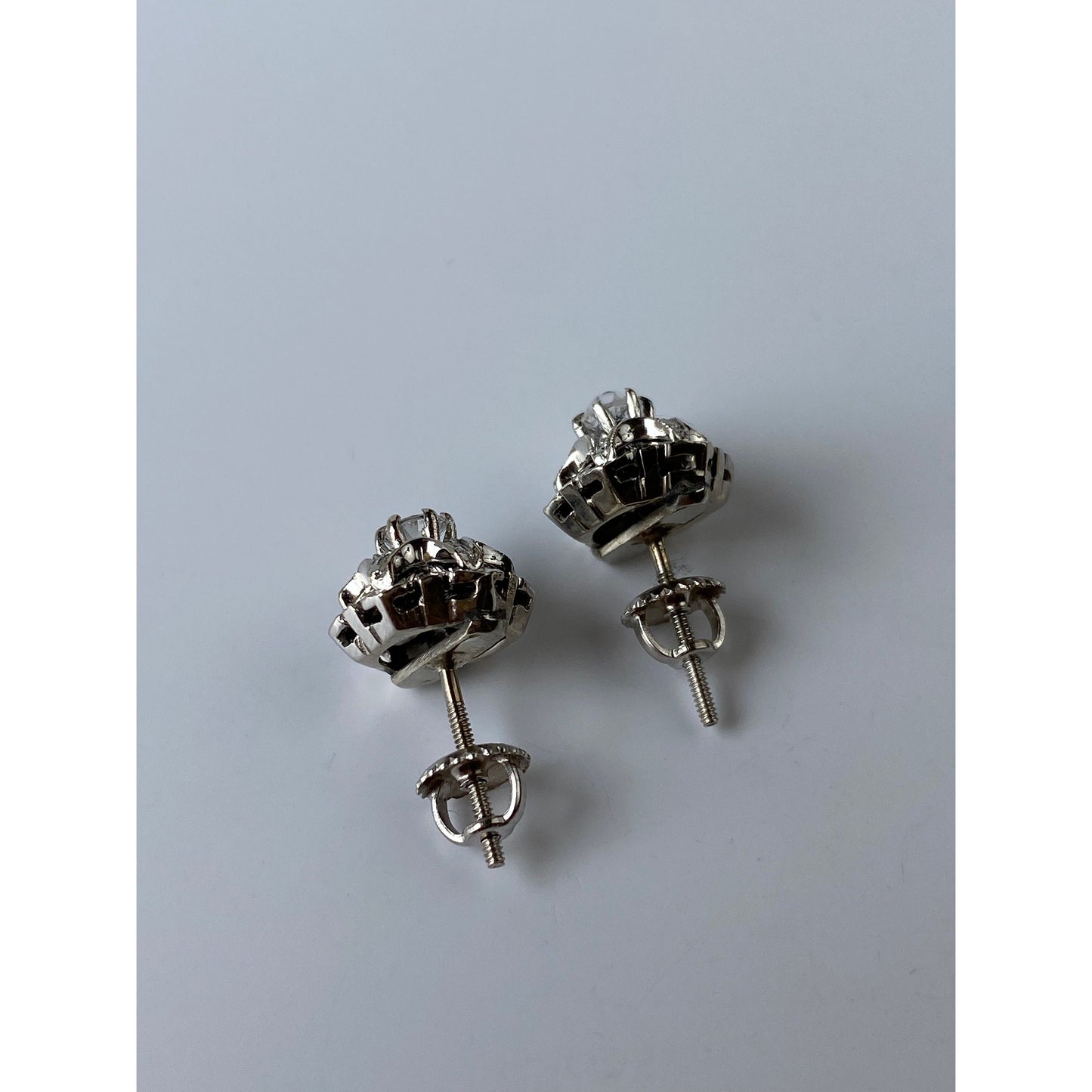 Vintage Solid 14k White Gold Quartz Stud Earrings