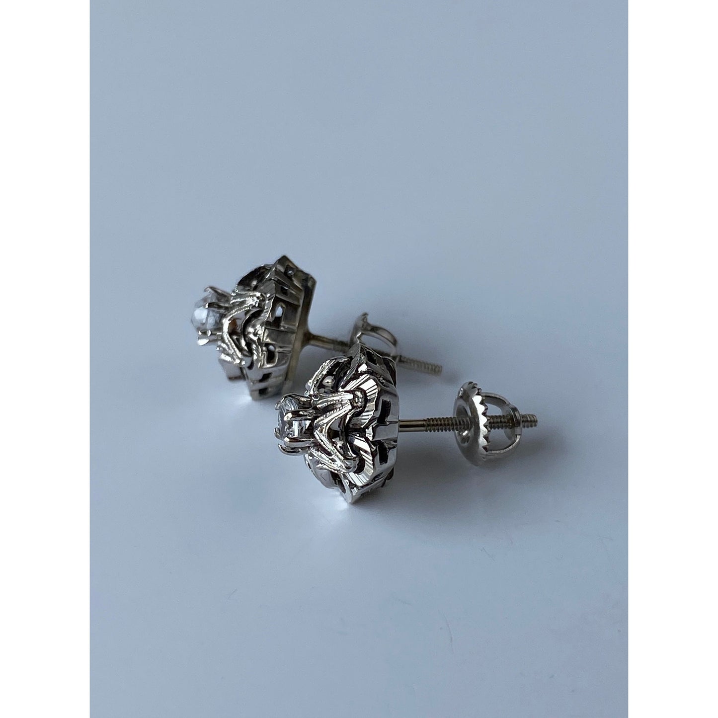 Vintage Solid 14k White Gold Quartz Stud Earrings