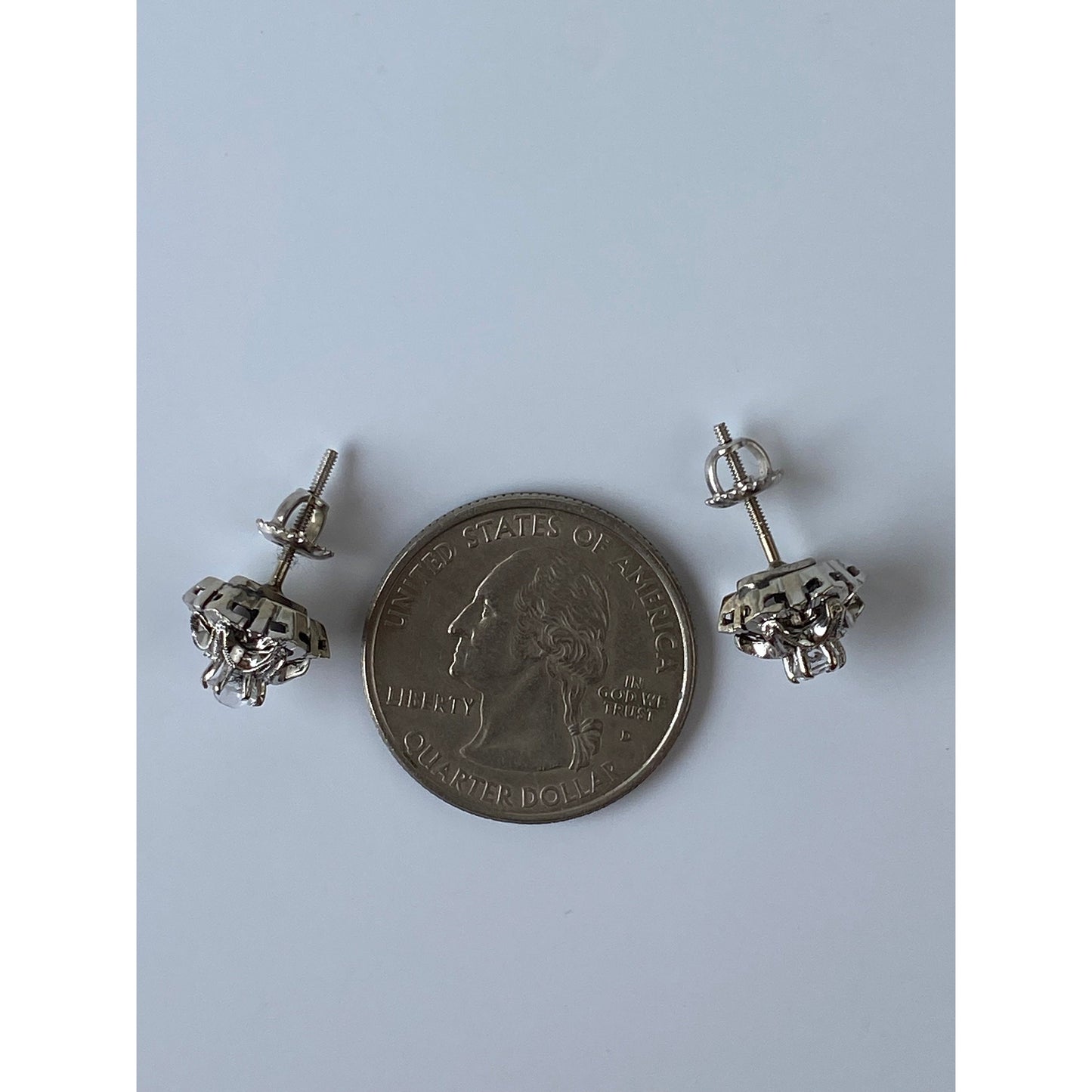 Vintage Solid 14k White Gold Quartz Stud Earrings