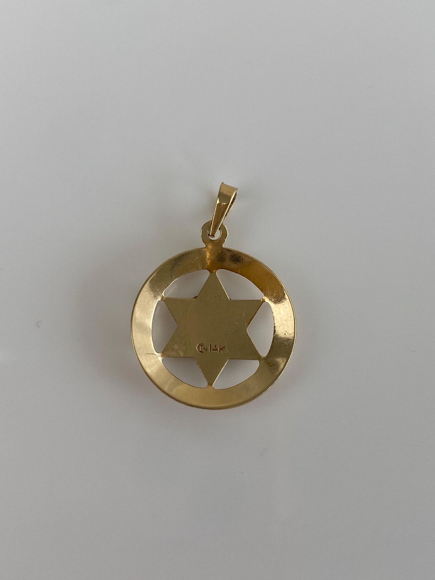 Vintage Solid 14k White & Yellow Gold Star Of David Scroll 10 Commandments Charm