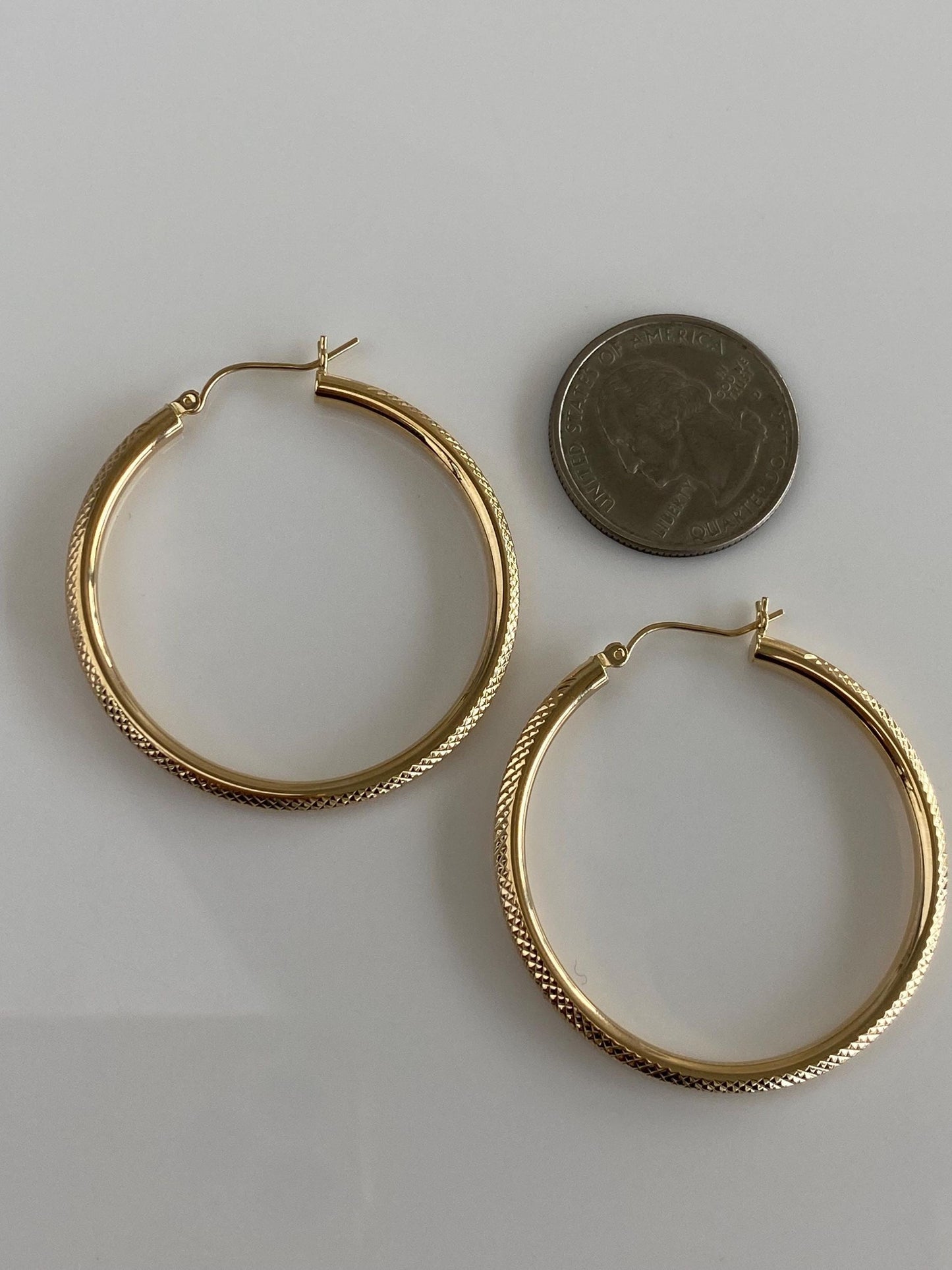 Vintage 14k Yellow Gold Textured Hoop Earrings