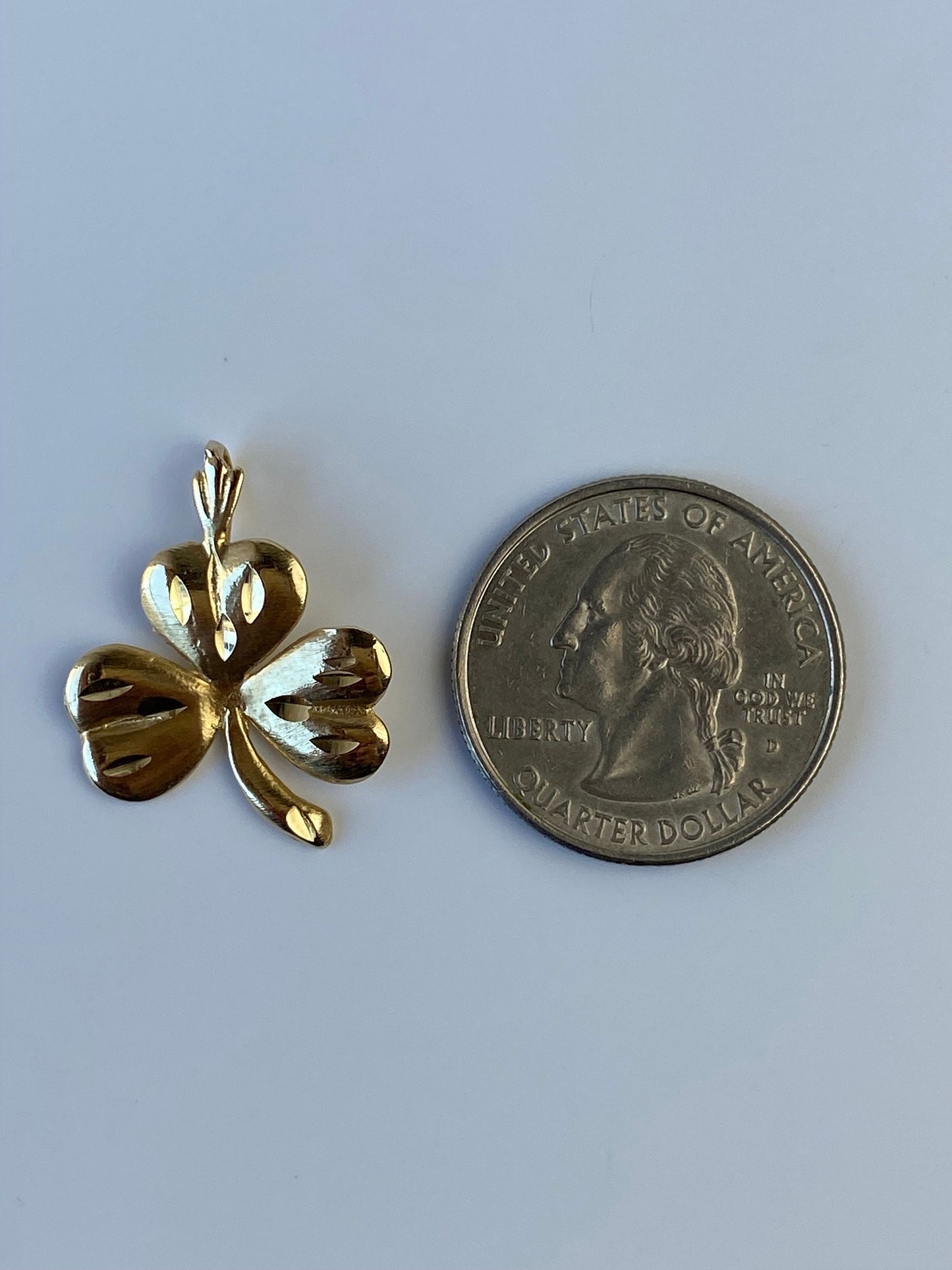 Vintage Solid 14k Yellow Gold Diamond Cut Shamrock Charm