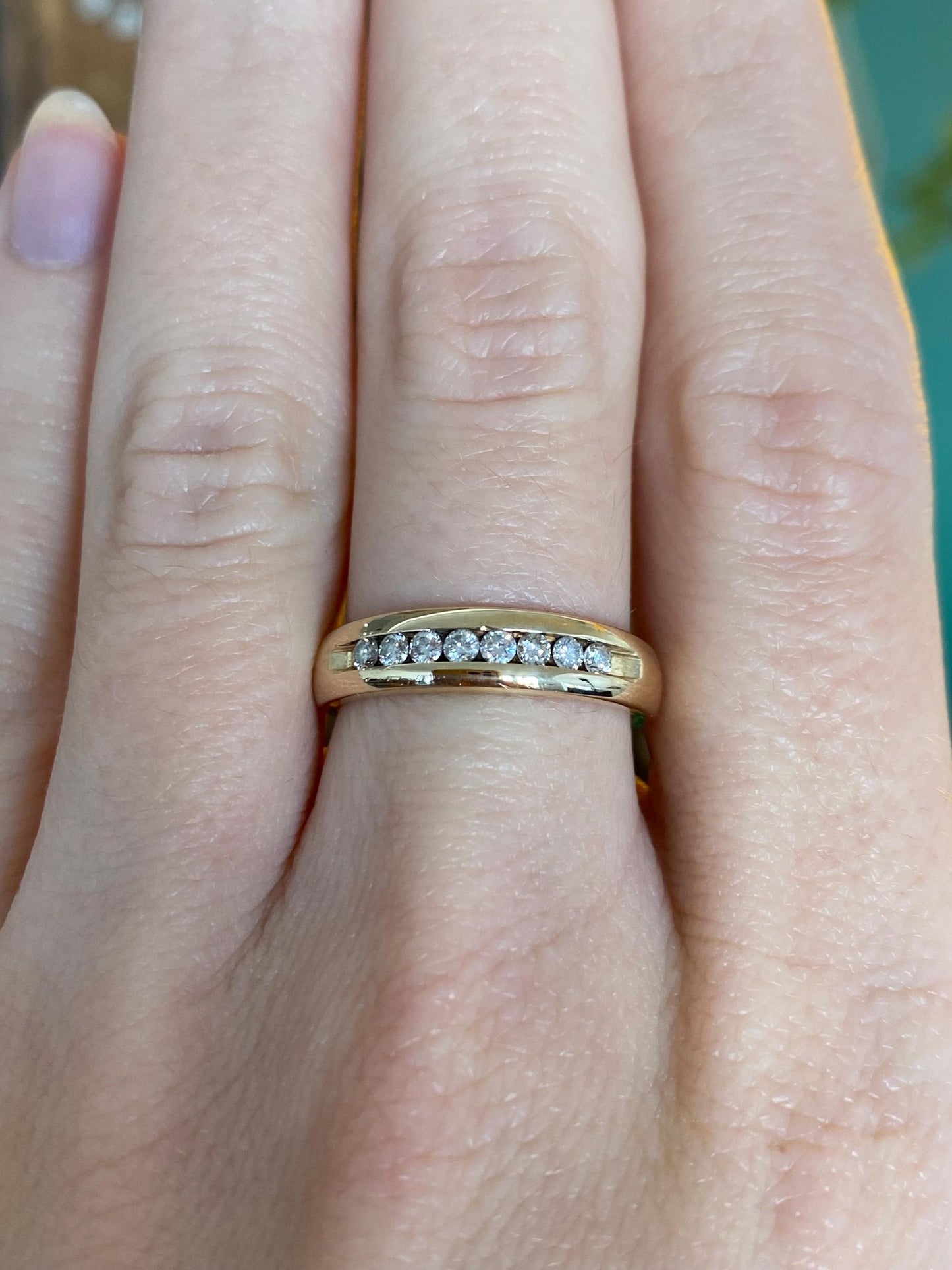 Vintage Solid 14k Yellow Gold Channel Set Diamond Ring Band - Size 6.25