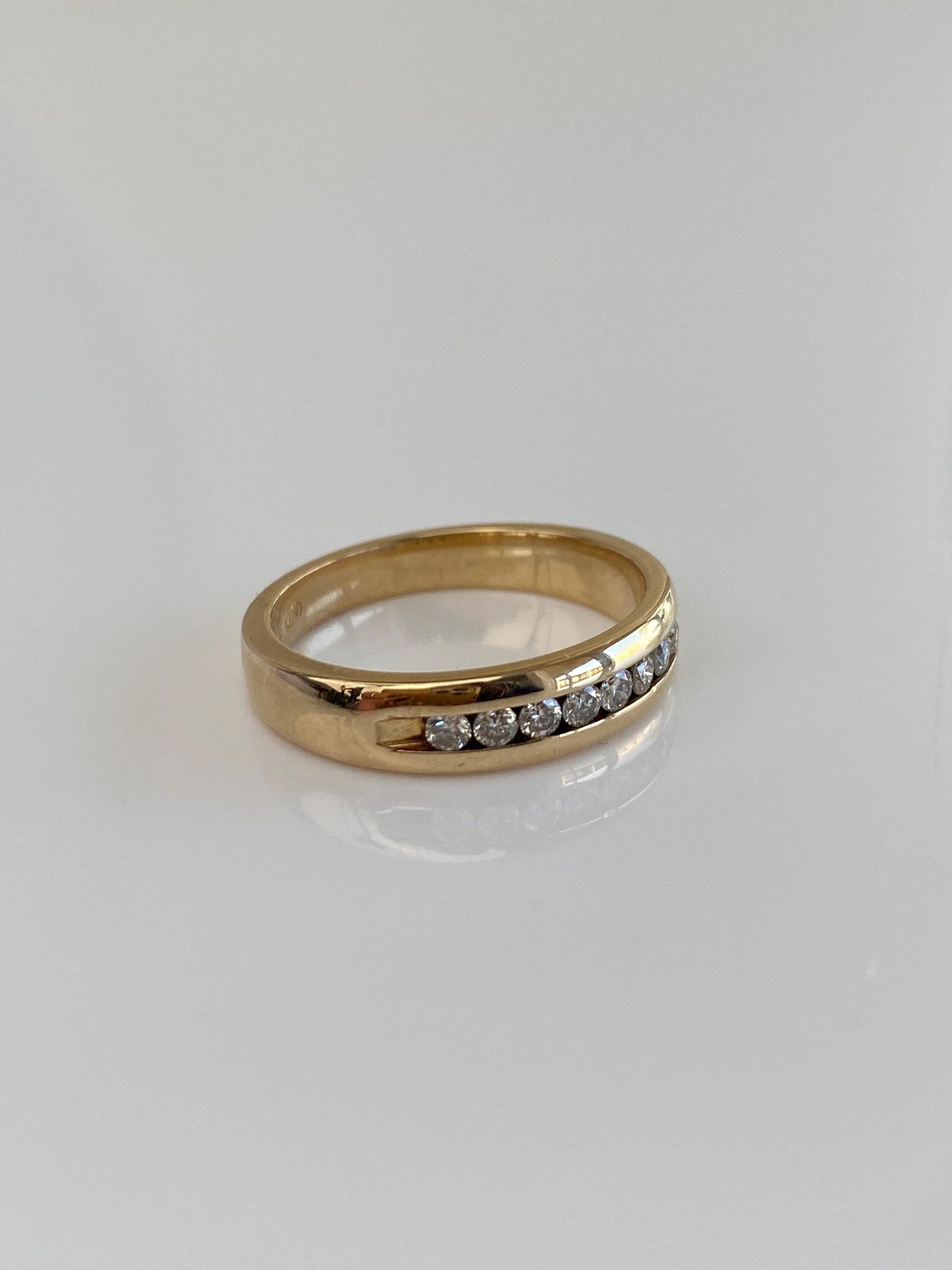 Vintage Solid 14k Yellow Gold Channel Set Diamond Ring Band - Size 6.25