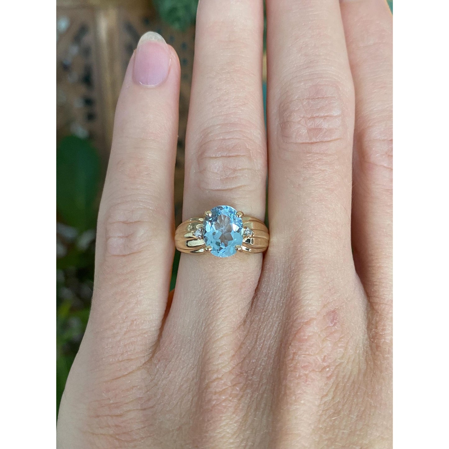 Vintage Solid 10k Yellow Gold Diamond Topaz Ring - Size 4.25