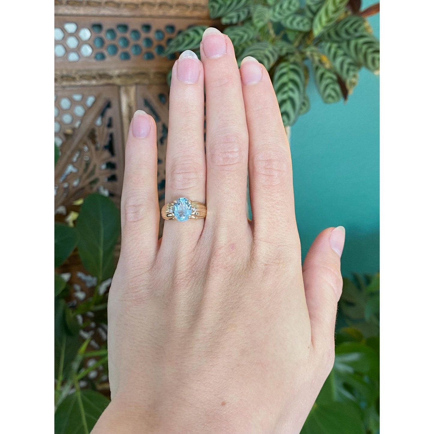 Vintage Solid 10k Yellow Gold Diamond Topaz Ring - Size 4.25