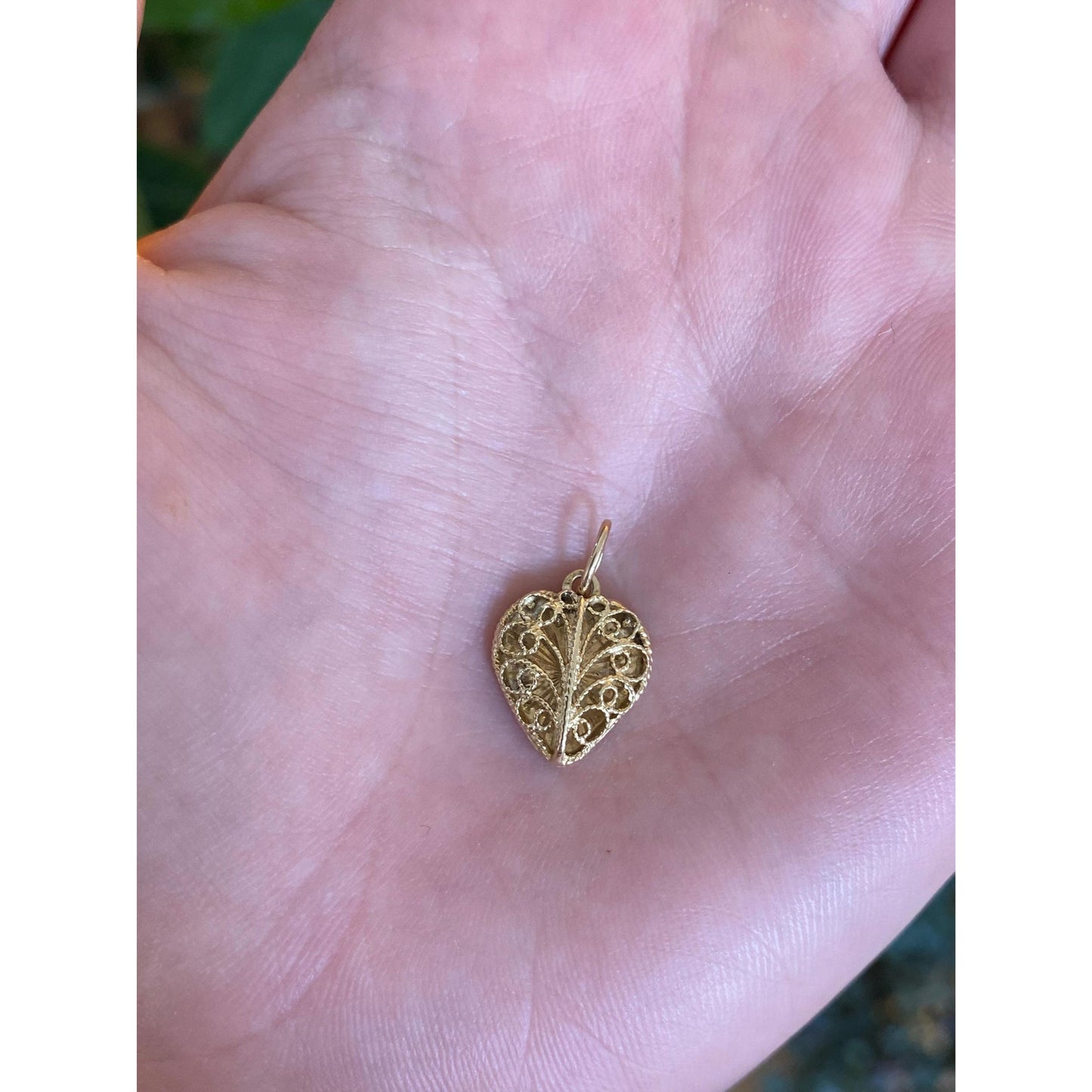 Solid 14k Yellow Gold Open Work Filigree Heart Charm