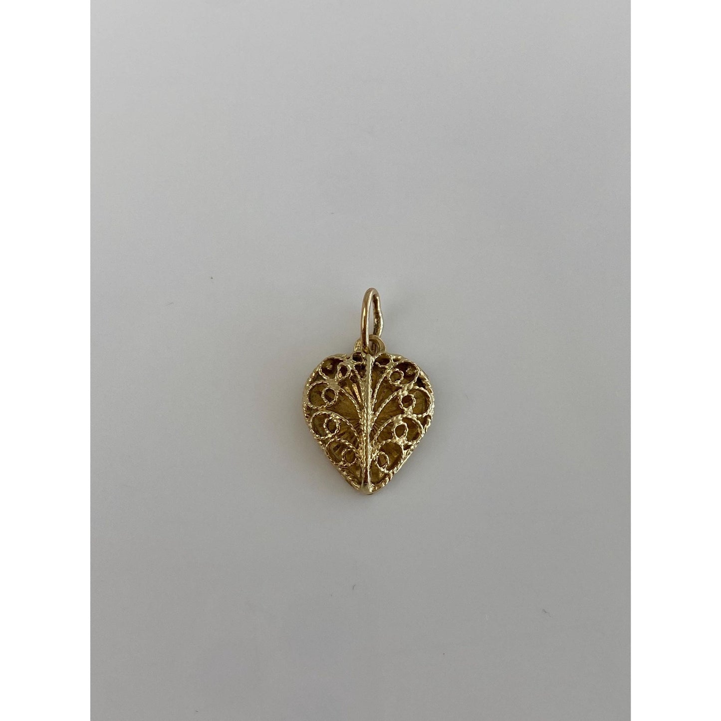 Solid 14k Yellow Gold Open Work Filigree Heart Charm