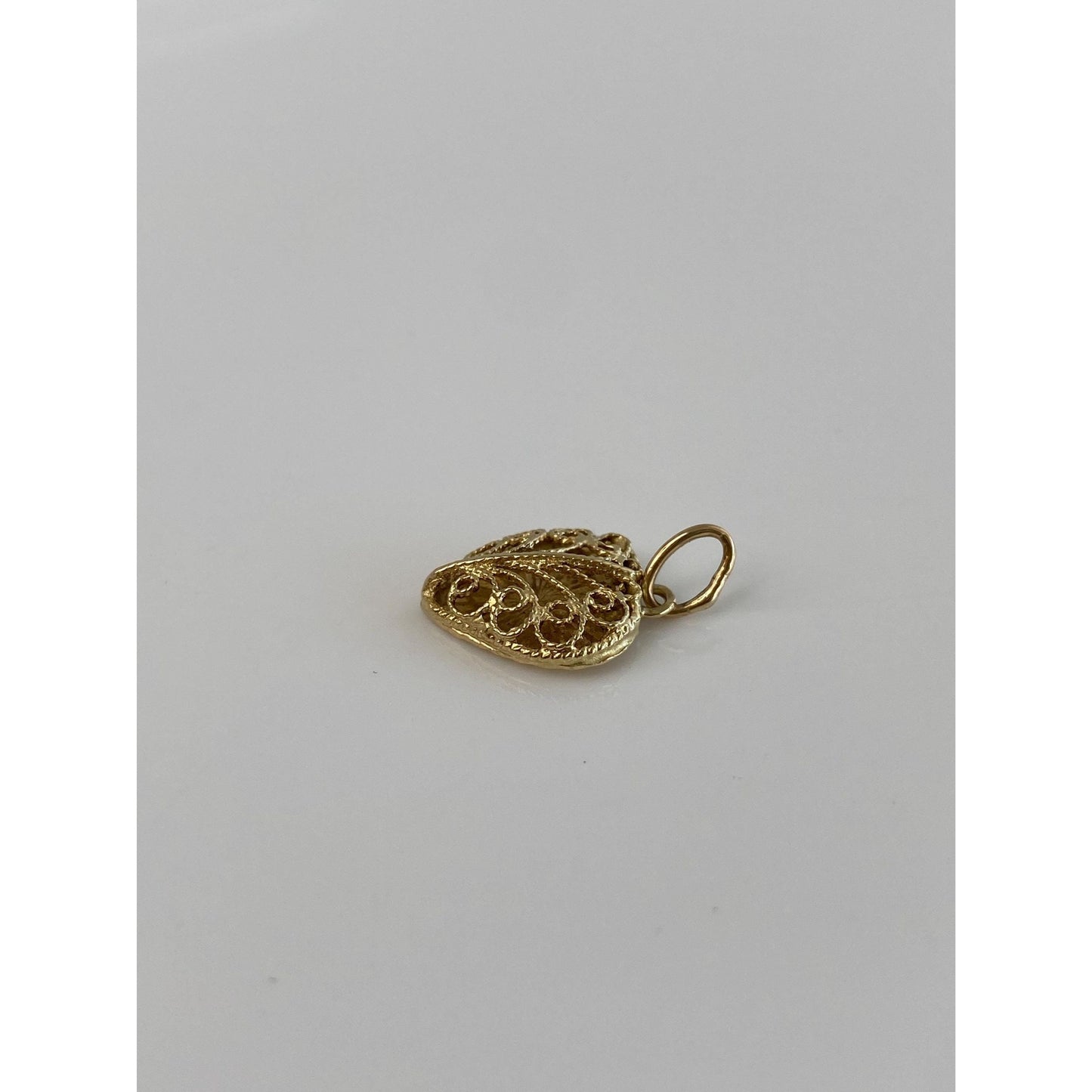 Solid 14k Yellow Gold Open Work Filigree Heart Charm