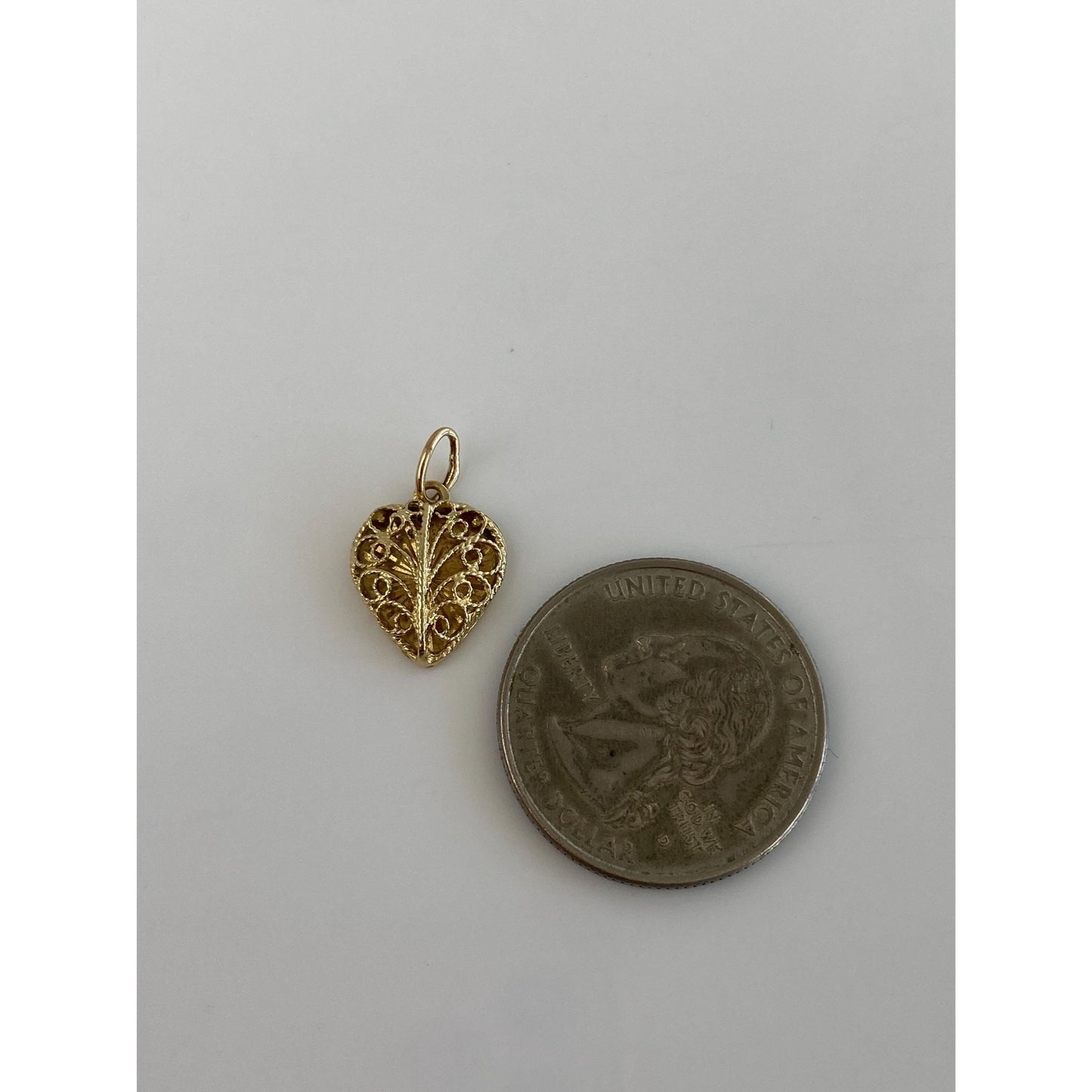 Solid 14k Yellow Gold Open Work Filigree Heart Charm