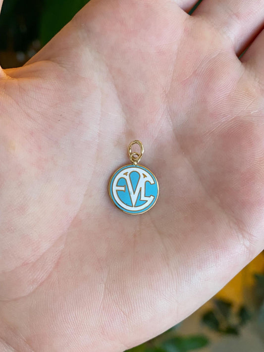 Vintage Solid 10k Yellow Gold Blue & White Enamel Charm