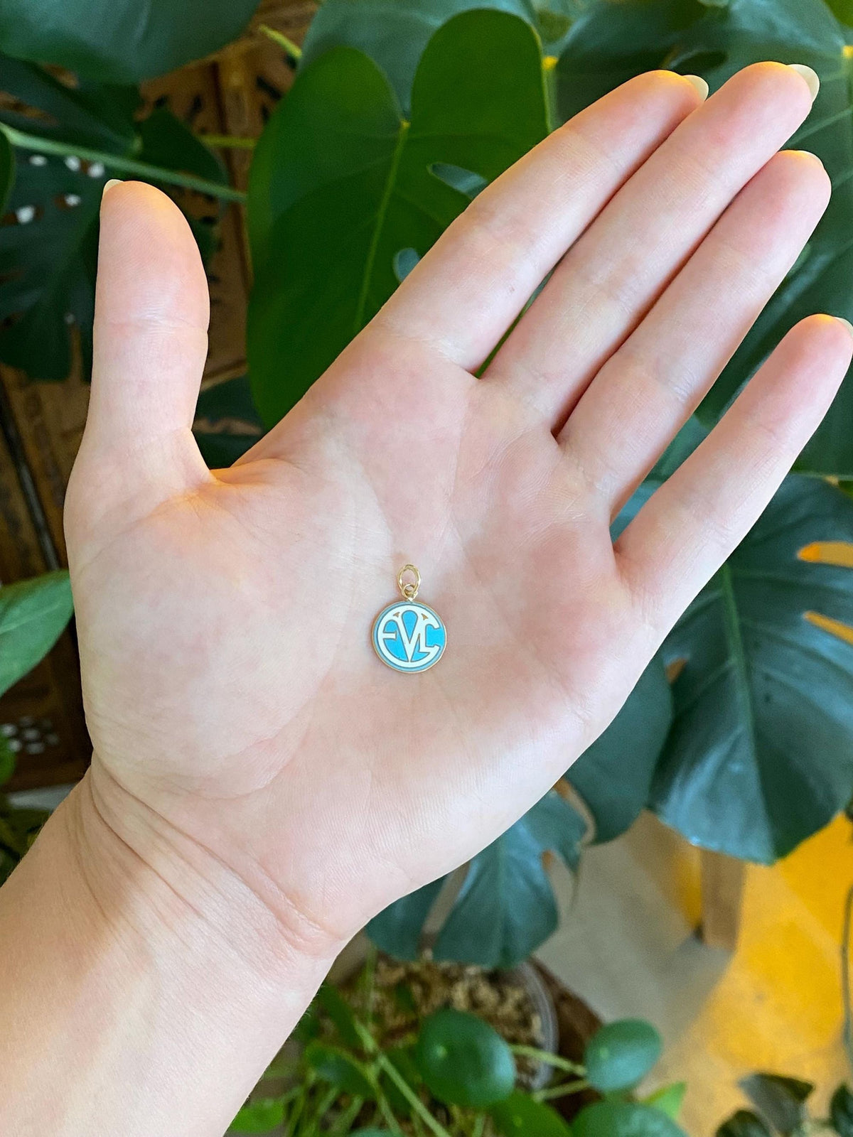 Vintage Solid 10k Yellow Gold Blue & White Enamel Charm