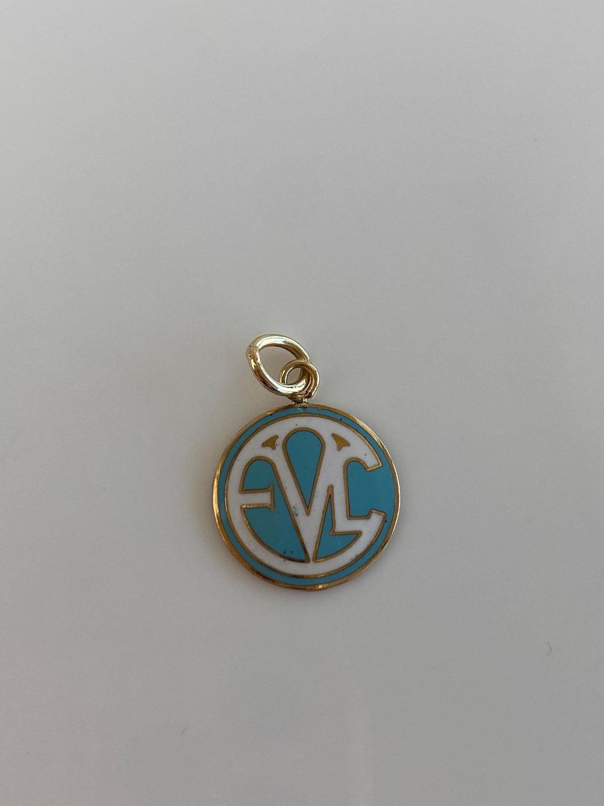 Vintage Solid 10k Yellow Gold Blue & White Enamel Charm