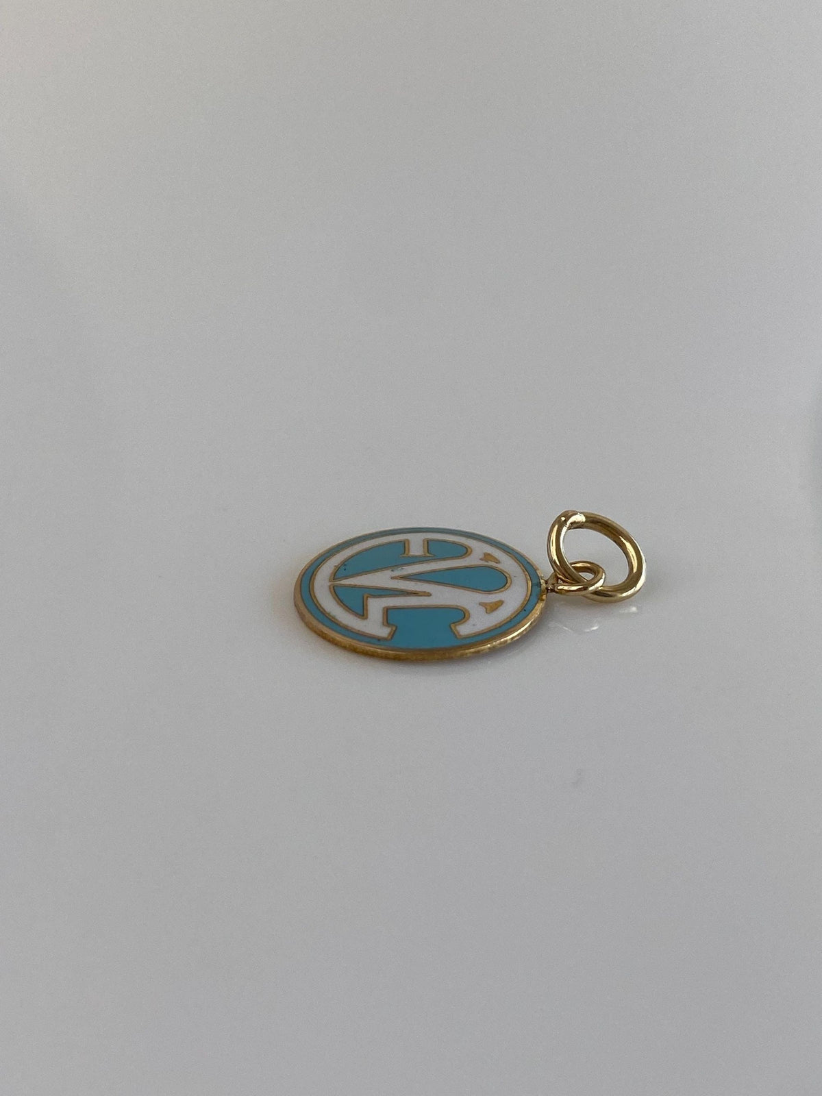 Vintage Solid 10k Yellow Gold Blue & White Enamel Charm