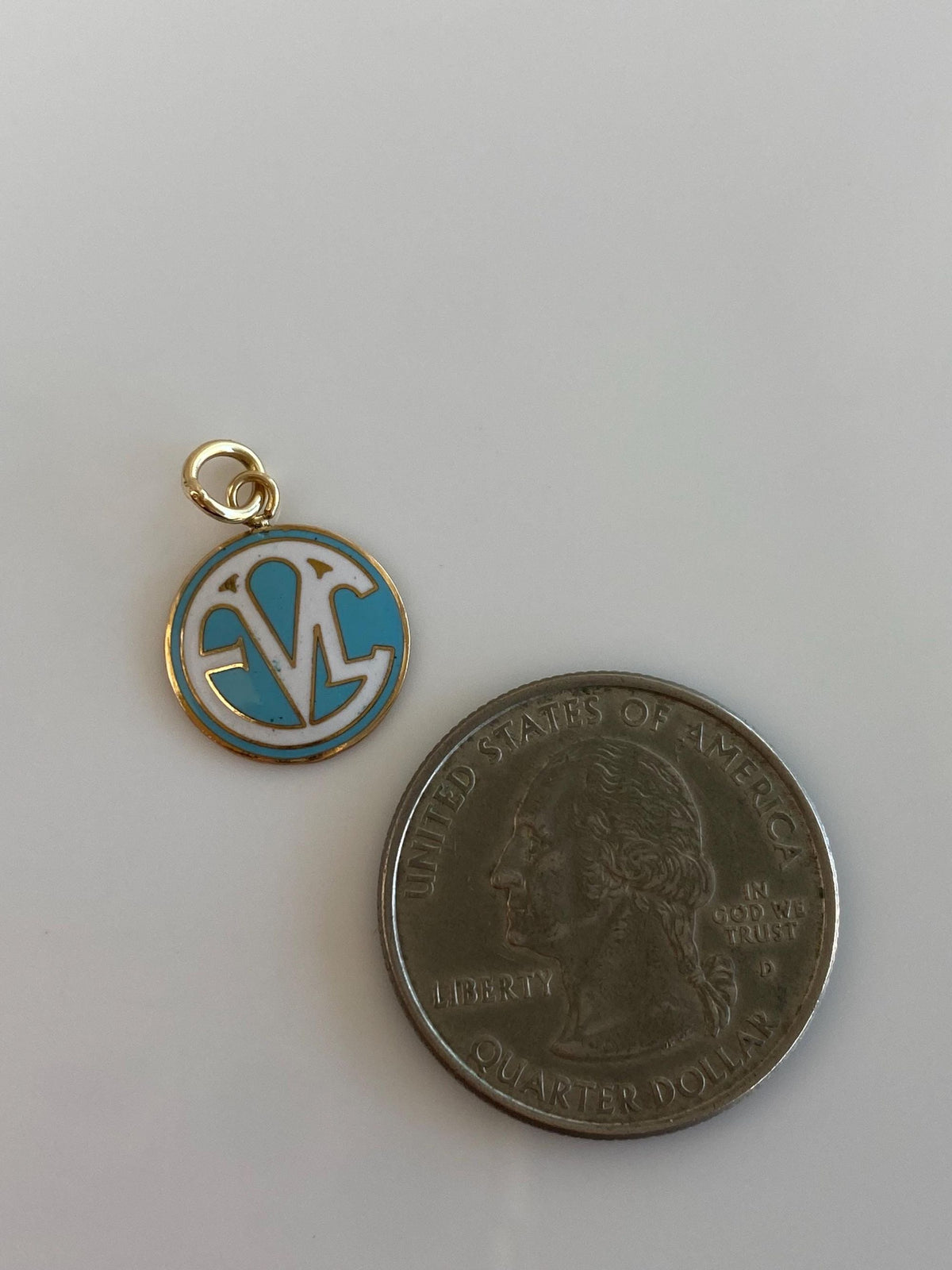 Vintage Solid 10k Yellow Gold Blue & White Enamel Charm