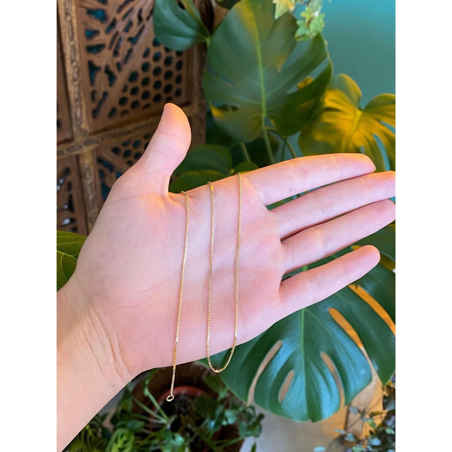 Vintage Solid 14k Yellow Gold Long Box Chain Necklace - 22.5 inches