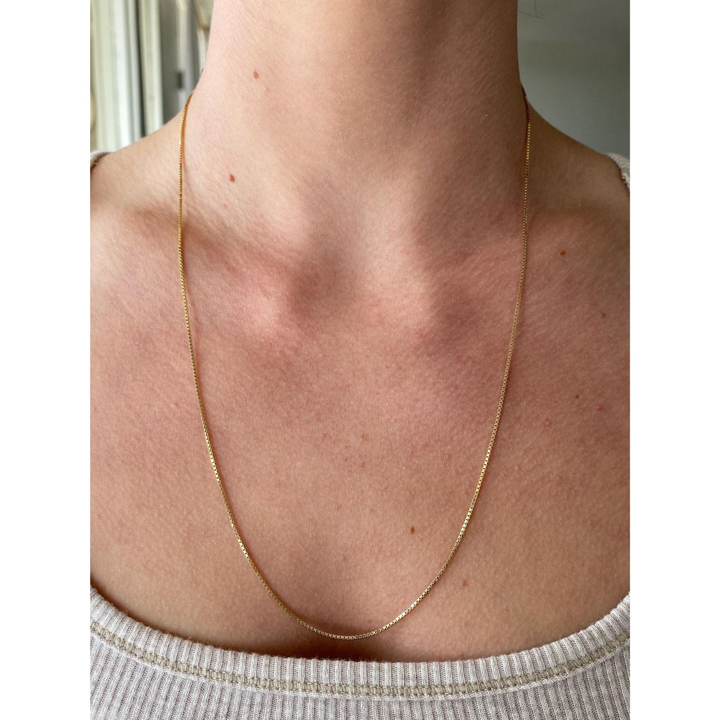 Vintage Solid 14k Yellow Gold Long Box Chain Necklace - 22.5 inches