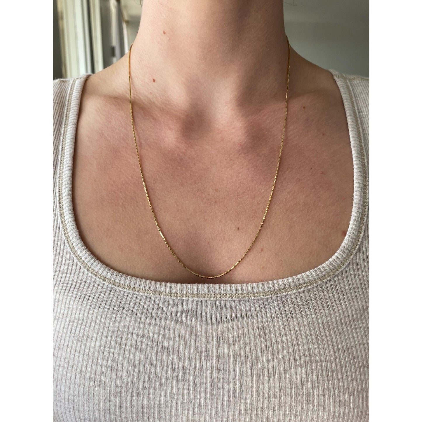 Vintage Solid 14k Yellow Gold Long Box Chain Necklace - 22.5 inches