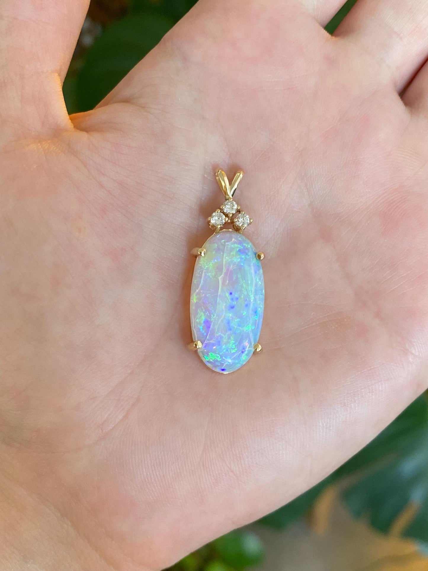 Solid 14k Yellow Gold Diamonds Opal Charm