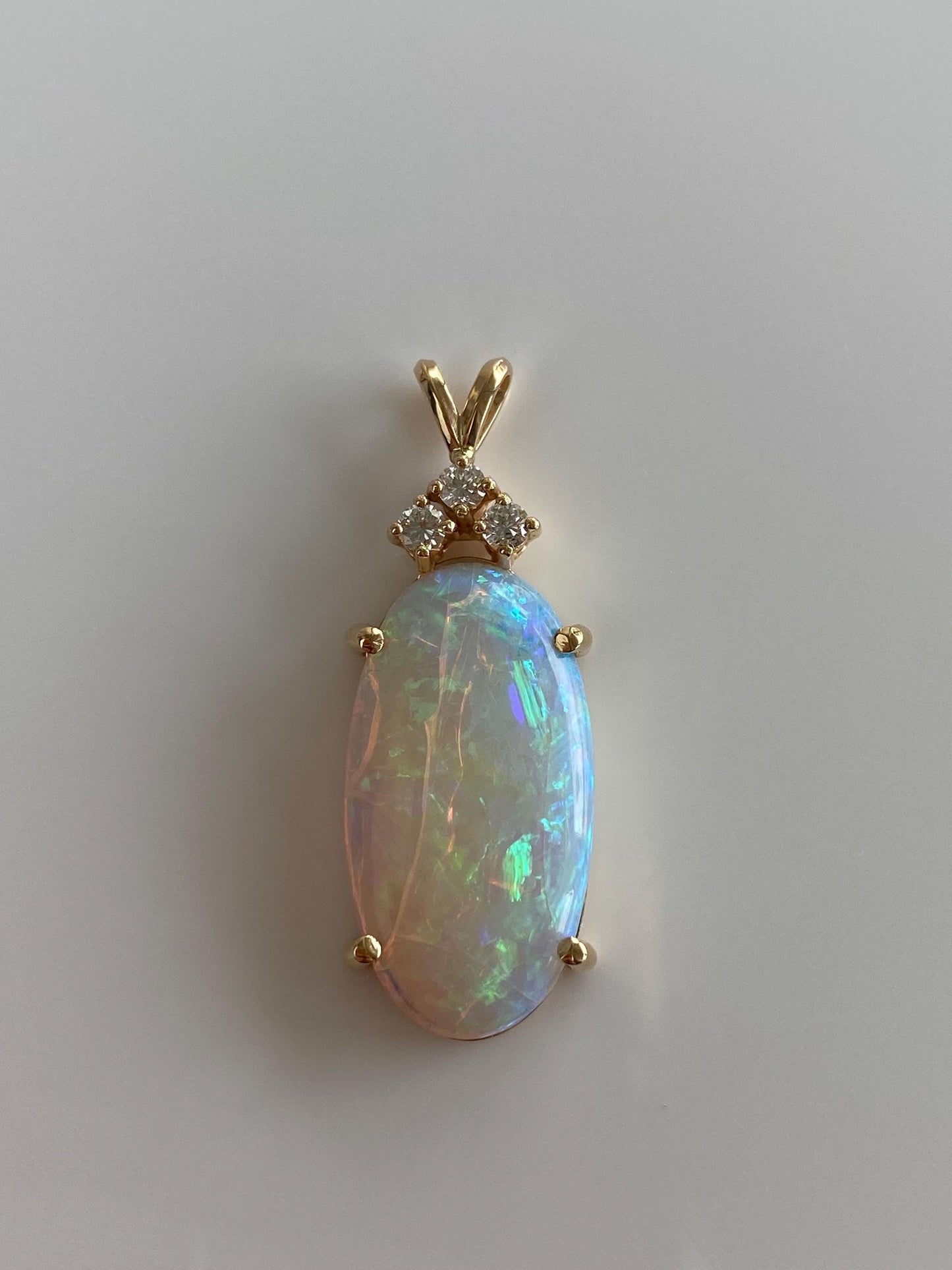 Solid 14k Yellow Gold Diamonds Opal Charm