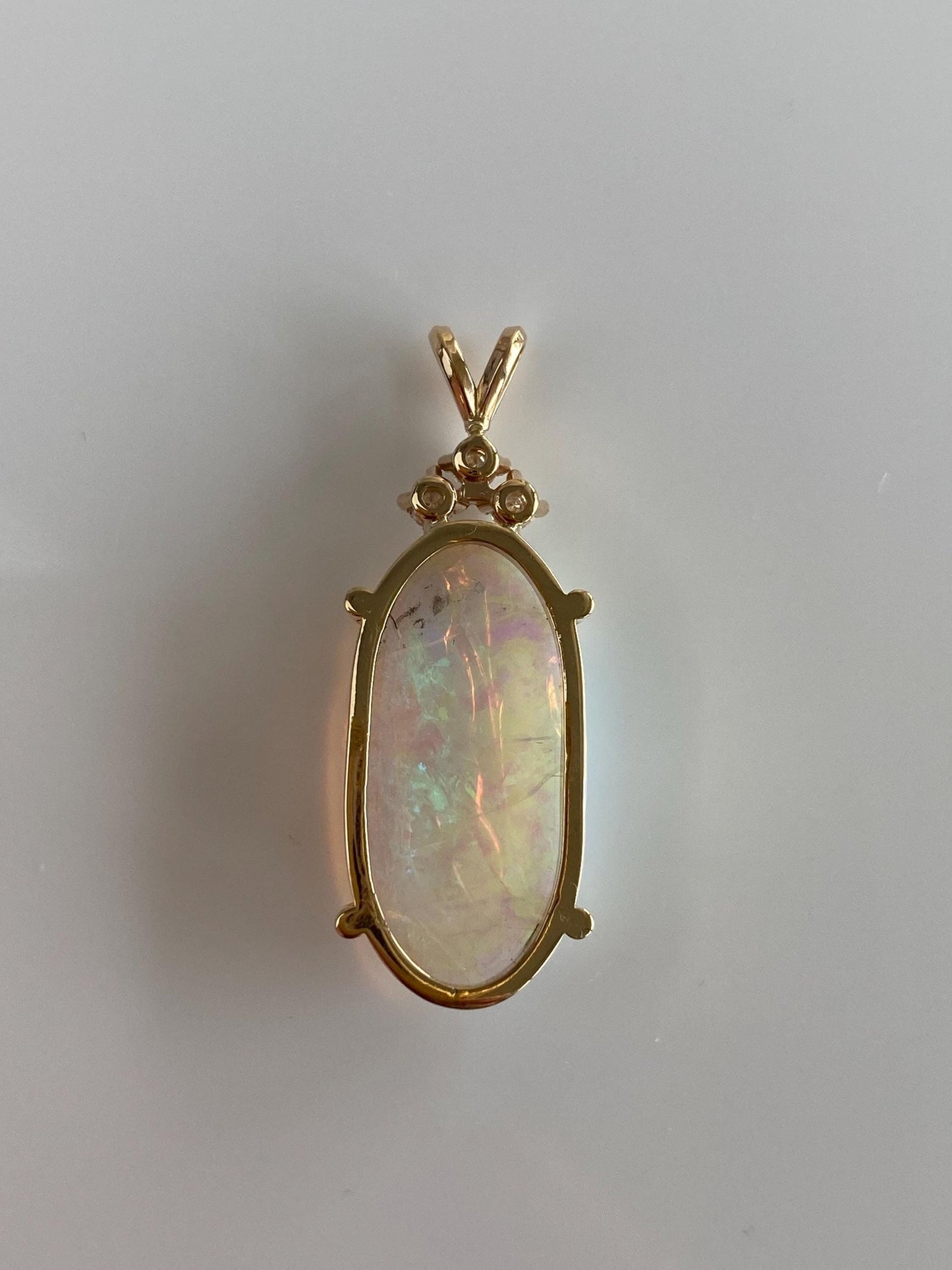 Solid 14k Yellow Gold Diamonds Opal Charm