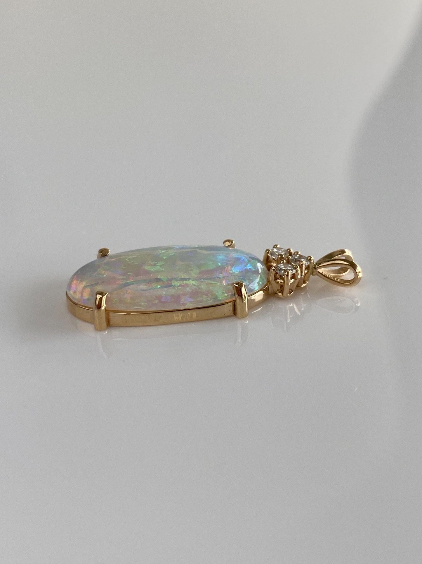 Solid 14k Yellow Gold Diamonds Opal Charm