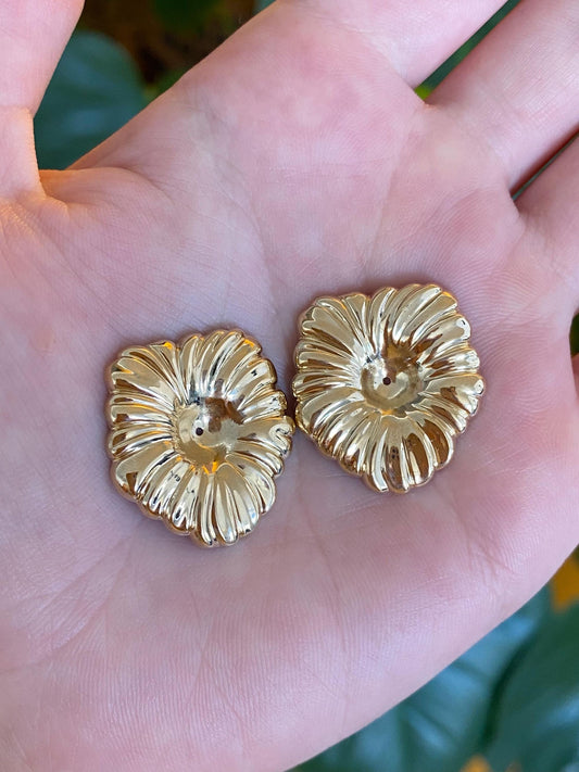 Vintage Solid 14k Yellow Gold Flower Earring Jackets