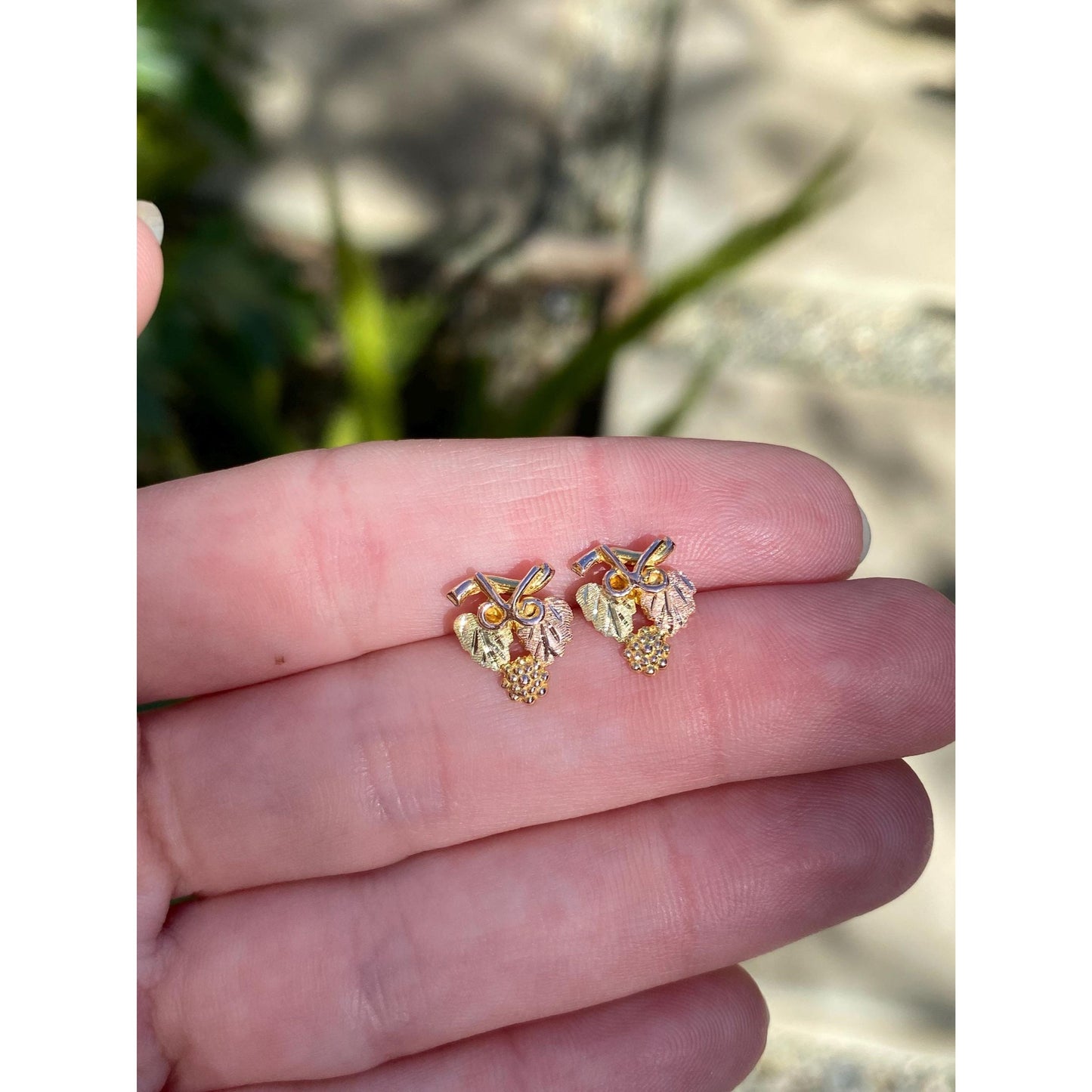 Vintage Solid 10k Black Hills Gold Leaf Bow Stud Earrings