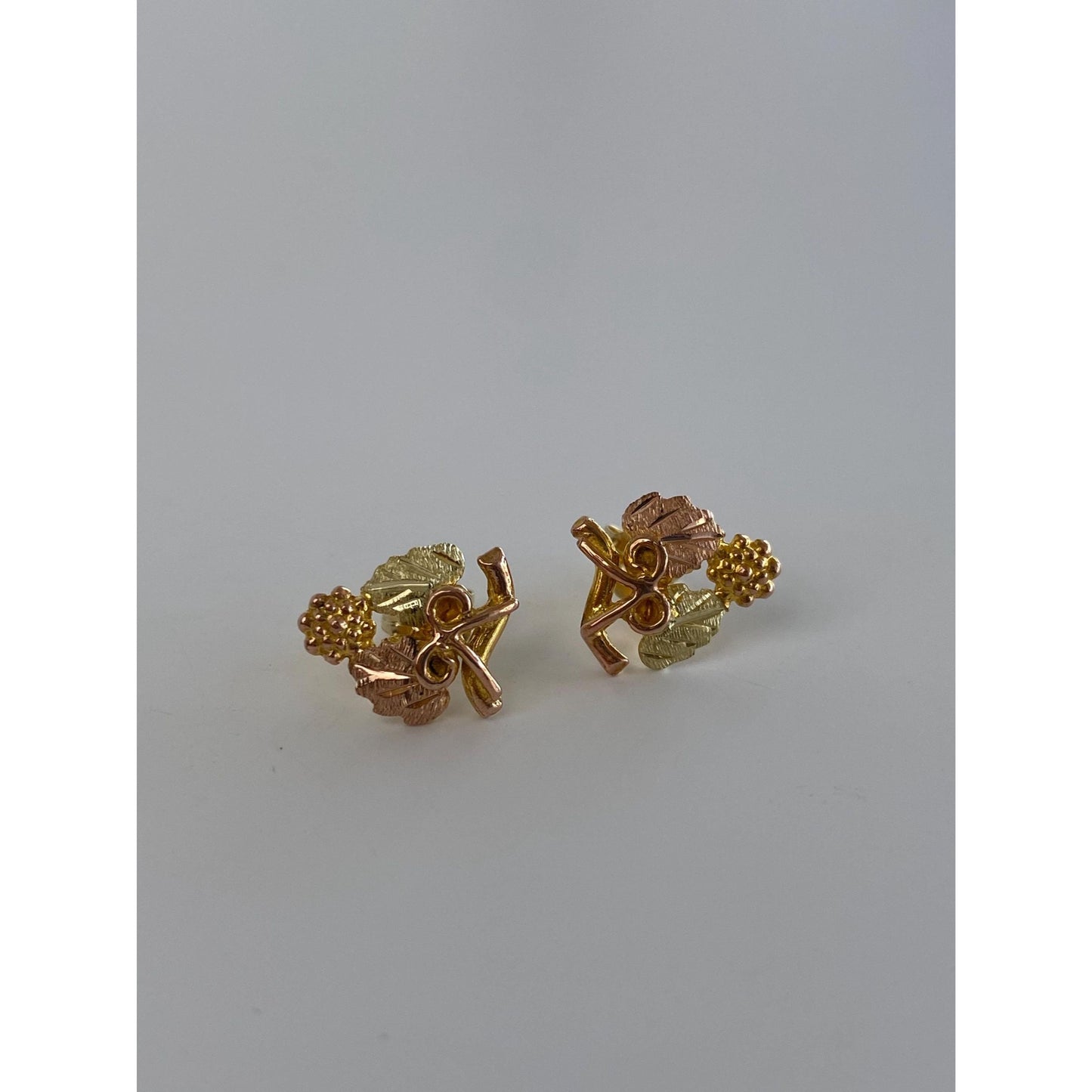 Vintage Solid 10k Black Hills Gold Leaf Bow Stud Earrings