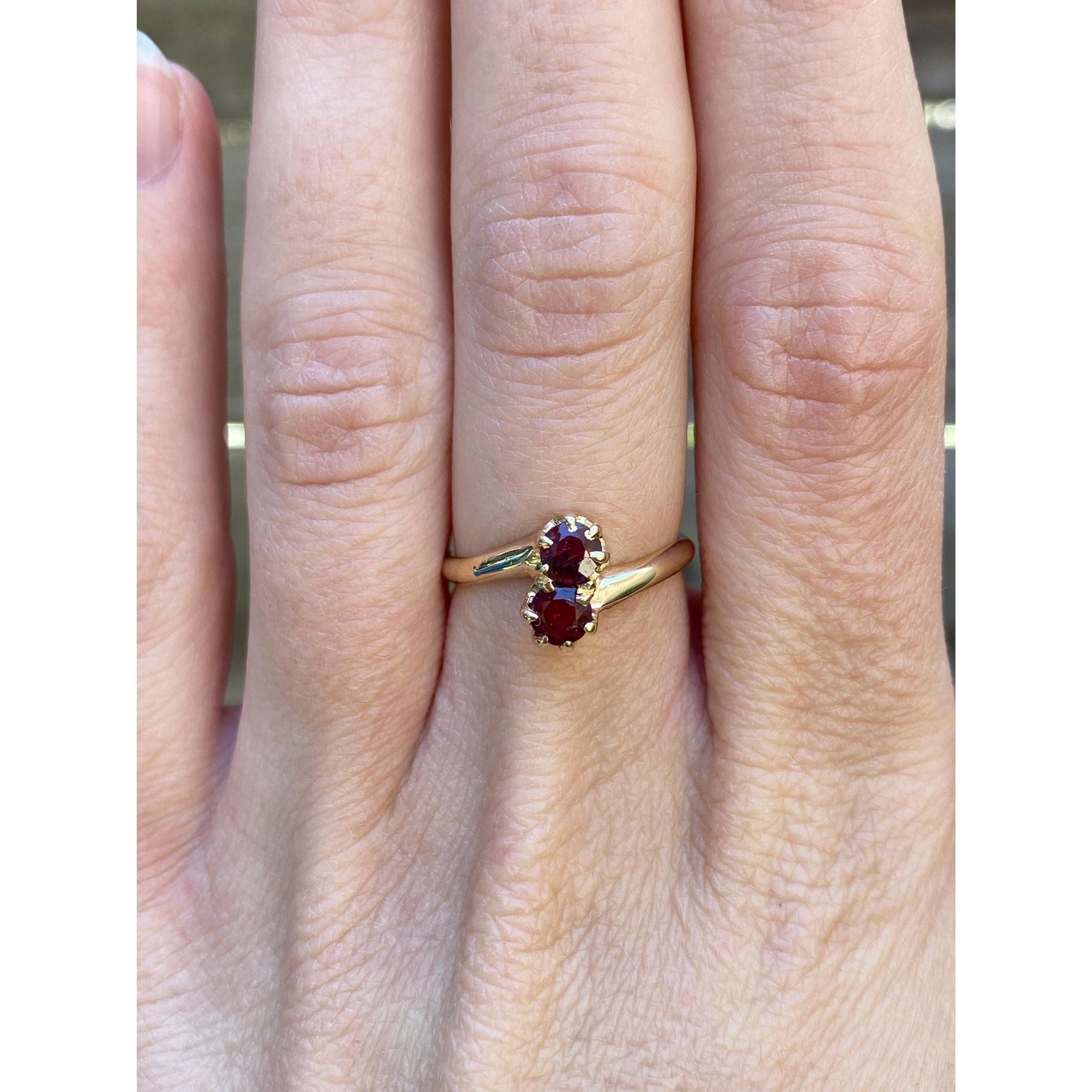 Solid 14k Yellow Gold Double Red Spinel Twist Ring - Size 6.25