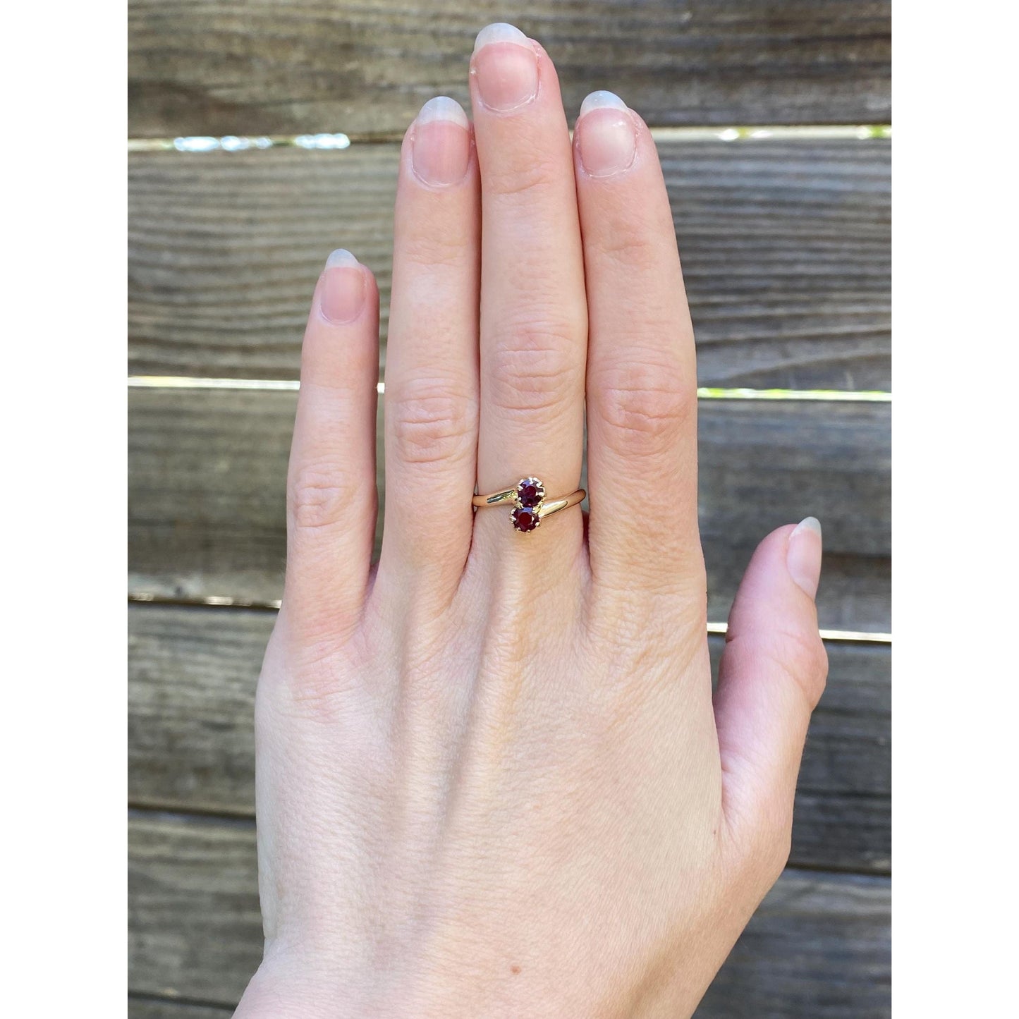 Solid 14k Yellow Gold Double Red Spinel Twist Ring - Size 6.25