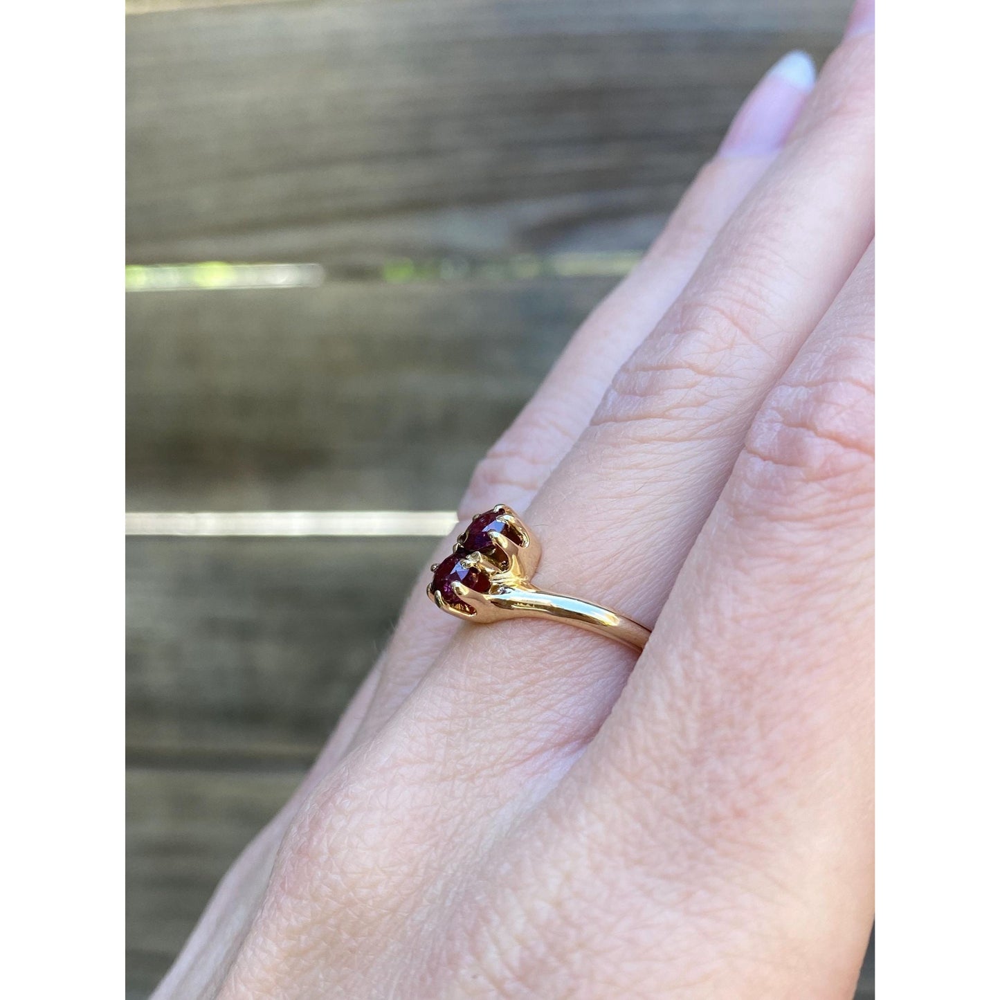 Solid 14k Yellow Gold Double Red Spinel Twist Ring - Size 6.25