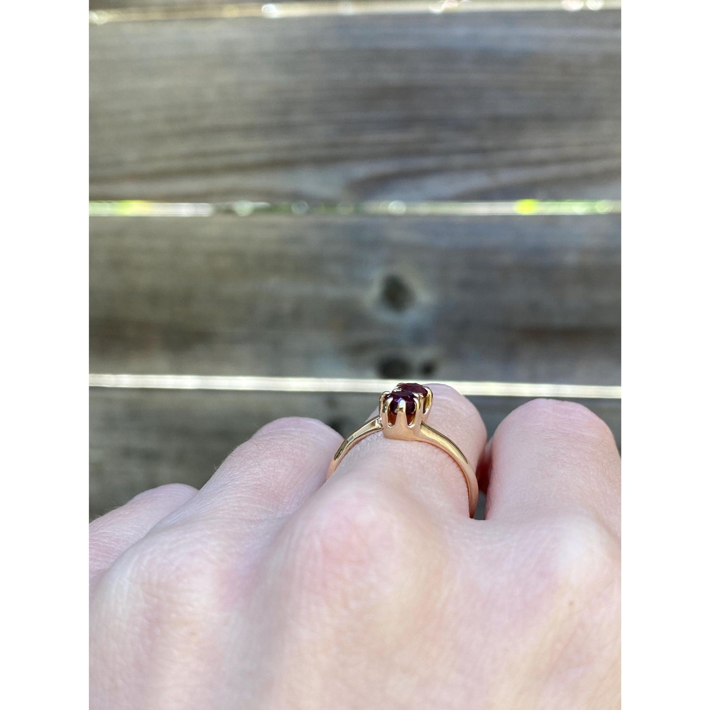 Solid 14k Yellow Gold Double Red Spinel Twist Ring - Size 6.25
