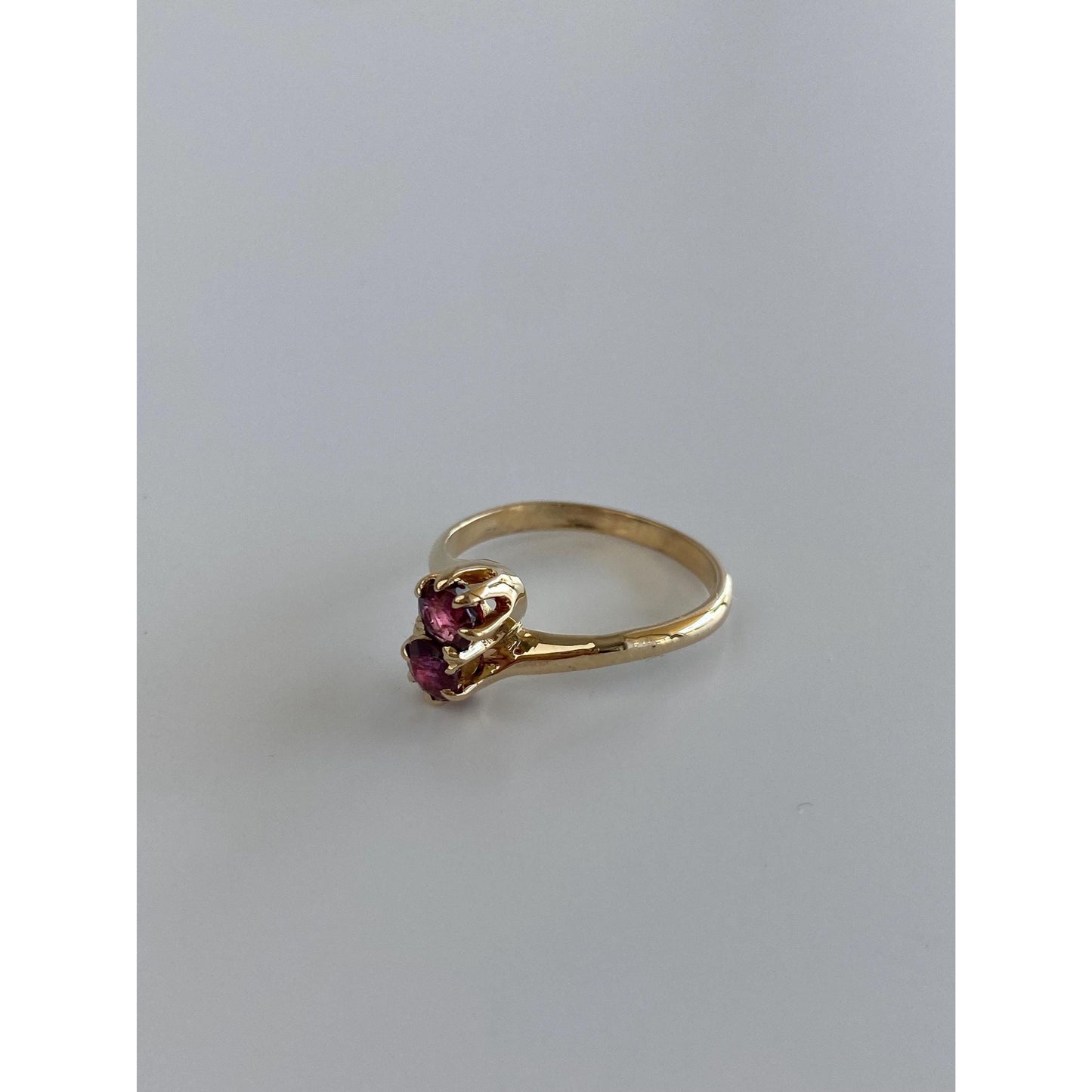 Solid 14k Yellow Gold Double Red Spinel Twist Ring - Size 6.25