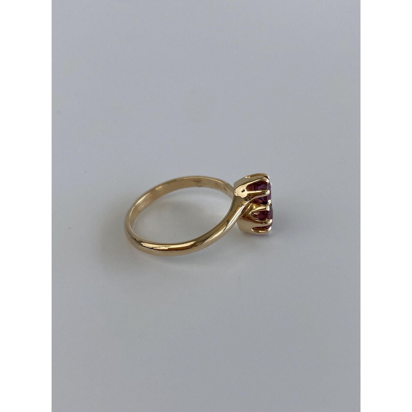 Solid 14k Yellow Gold Double Red Spinel Twist Ring - Size 6.25
