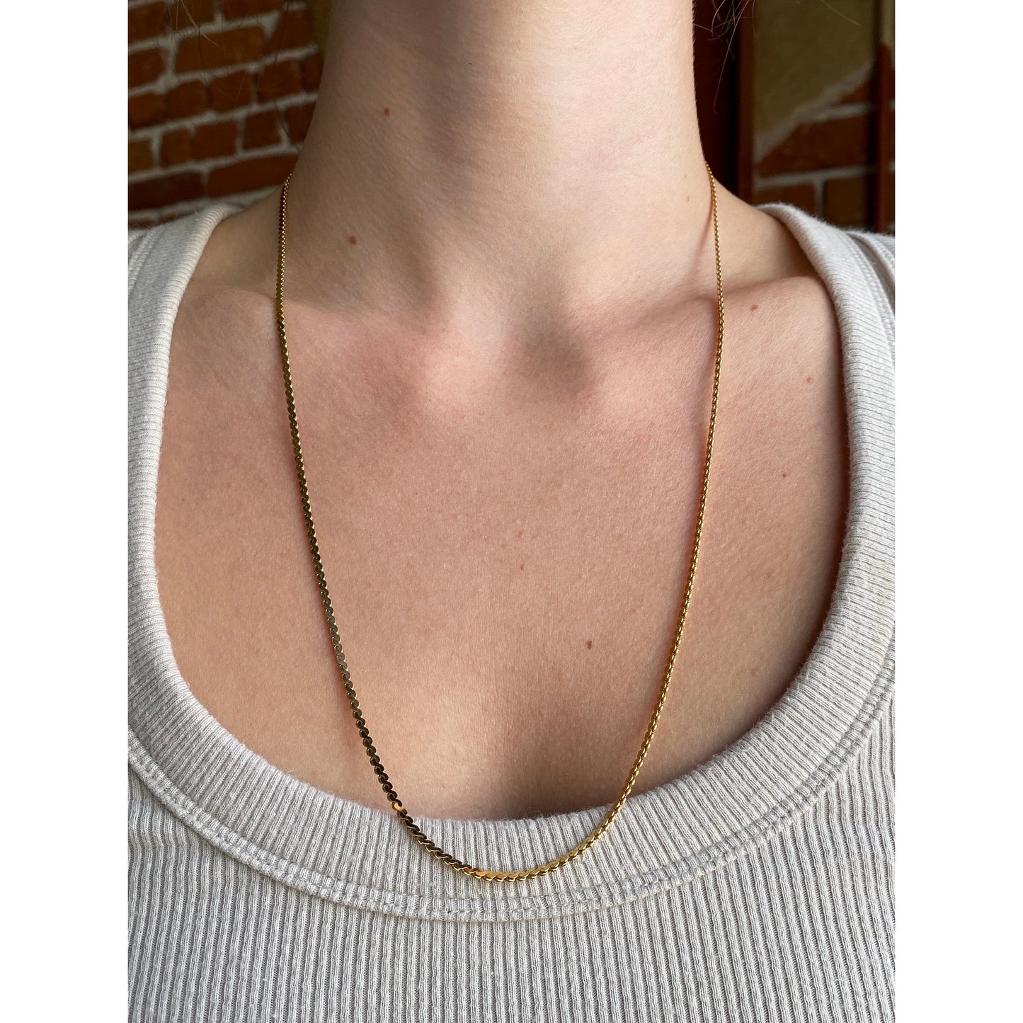 Vintage Solid 14k Yellow Gold Chunky Serpentine Chain Necklace - 23.75 inches