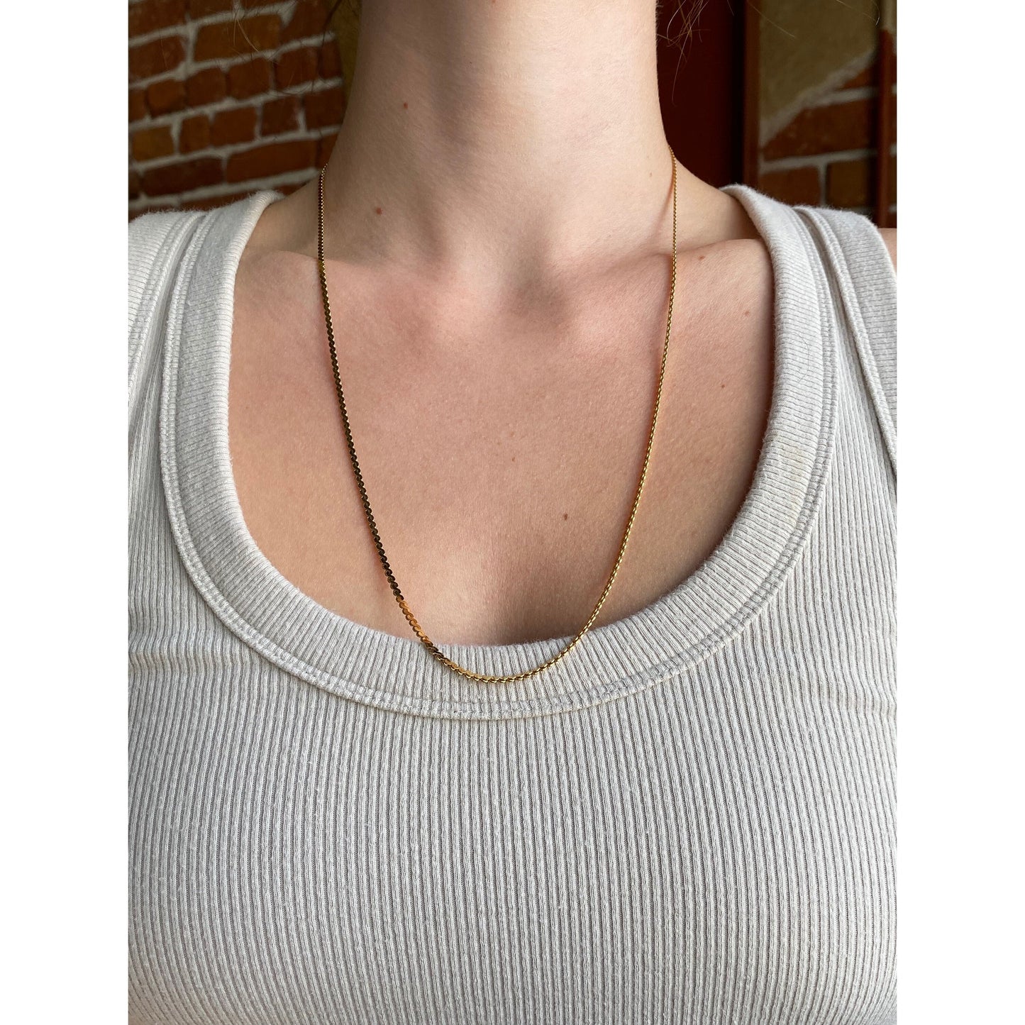 Vintage Solid 14k Yellow Gold Chunky Serpentine Chain Necklace - 23.75 inches