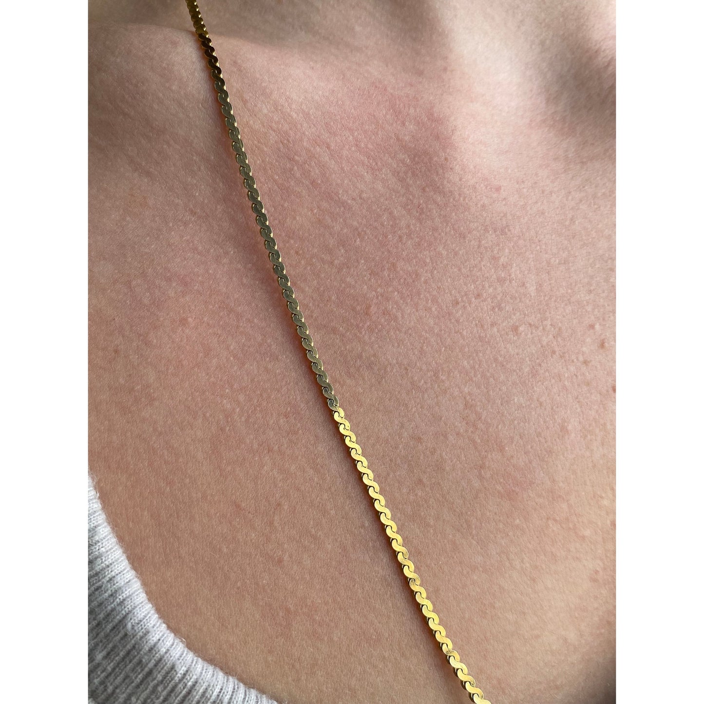 Vintage Solid 14k Yellow Gold Chunky Serpentine Chain Necklace - 23.75 inches