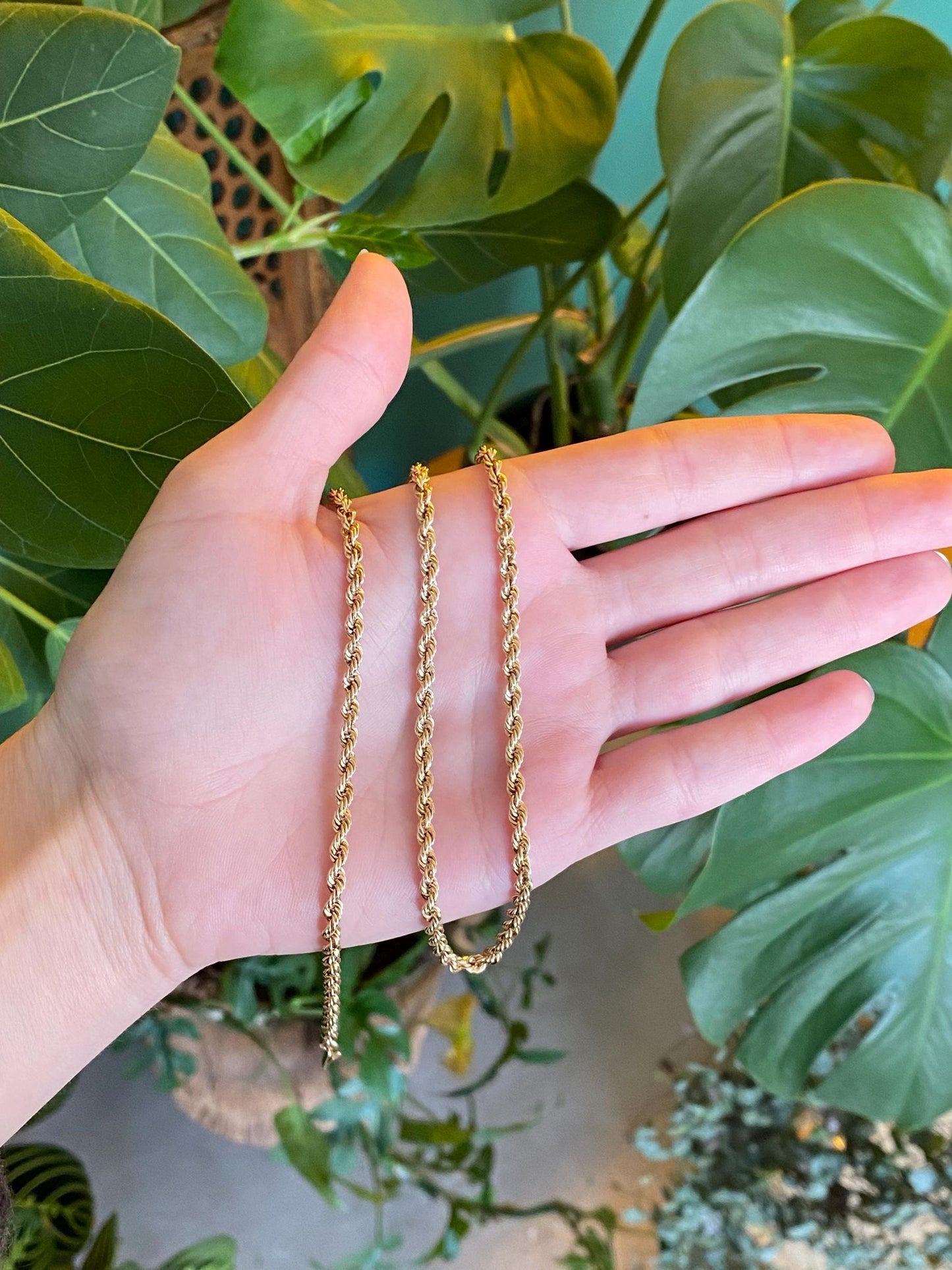 Vintage 14k Yellow Gold Rope Chain Necklace - 18.75 inches