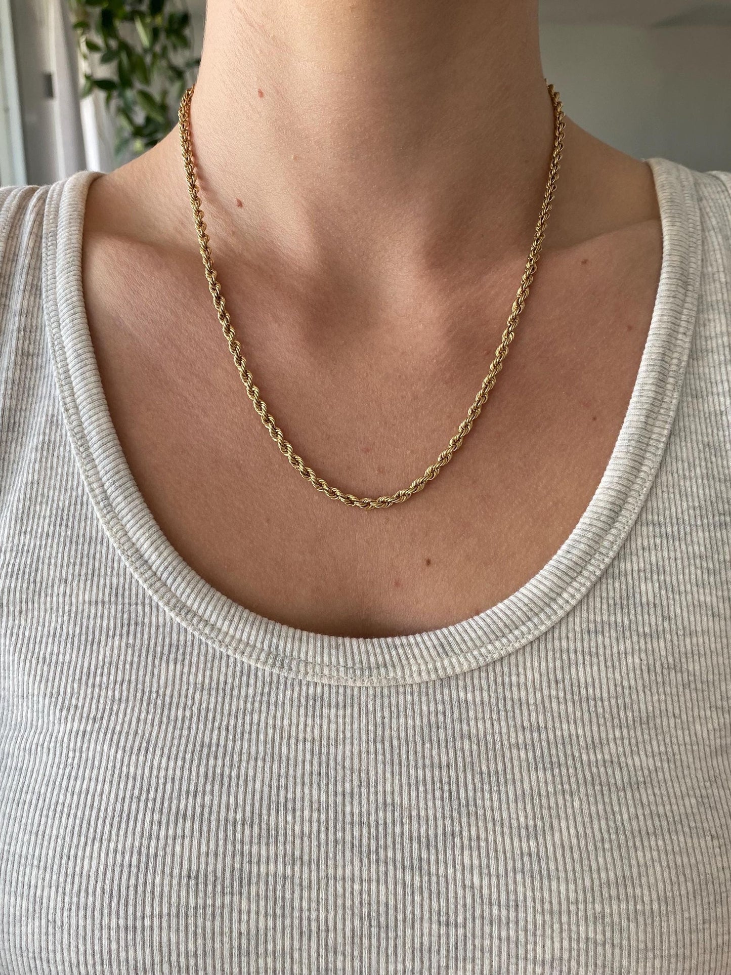 Vintage 14k Yellow Gold Rope Chain Necklace - 18.75 inches