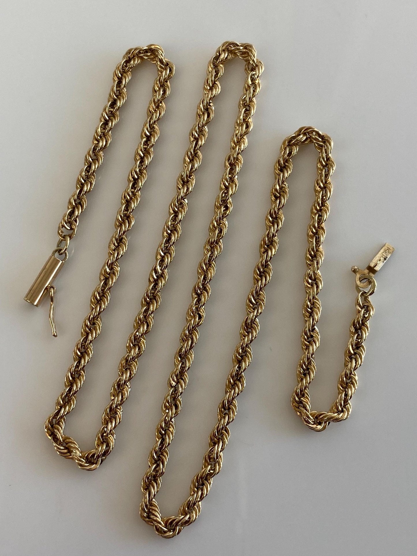 Vintage 14k Yellow Gold Rope Chain Necklace - 18.75 inches